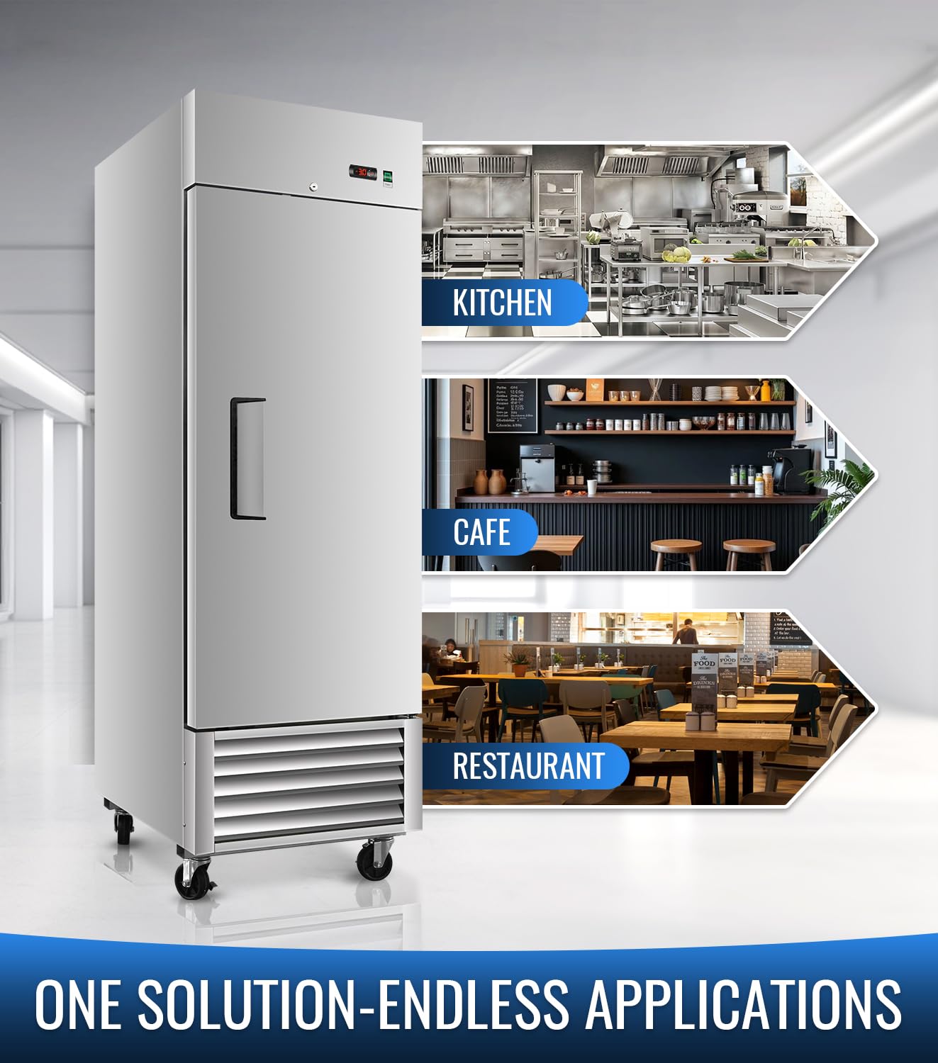 27" W Commercial Freezer, ETL Certified 23.6 Cu.ft Stainless Steel Reach-in Upright Freezer,Auto Defrost,Fan Cooling,Digital Temperature Control (-10°F - 10°F) Used to Restaurant,Bar,Shop