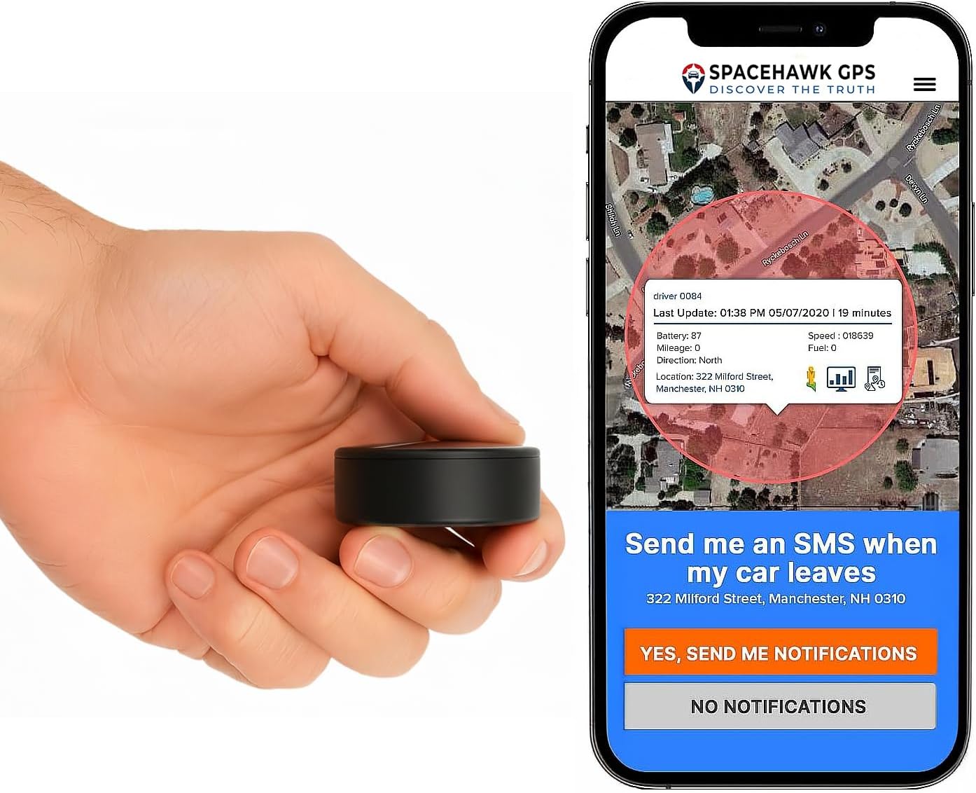 SpaceHawk GPS Assets Tracker - Real-Time Mini GPS System. Hidden GPS Tracking Device for Cars, Trucks, Trailers