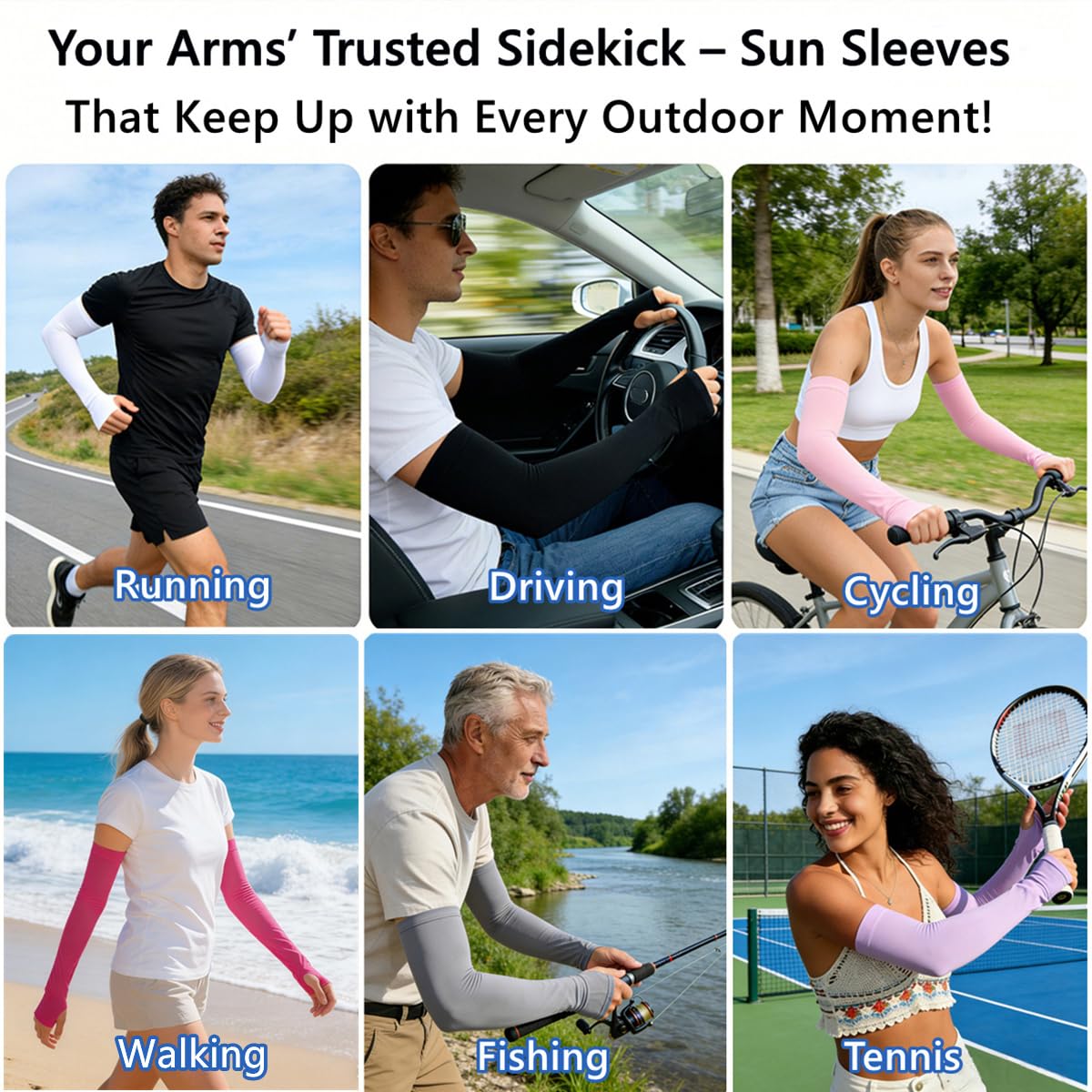JUSDIQIR Sun Protection Arm Sleeves With Thumb Holes for Men Women, Cooling Compression UV Arm Cover, Outdoor Sports Sleeve (Black 1 pair)