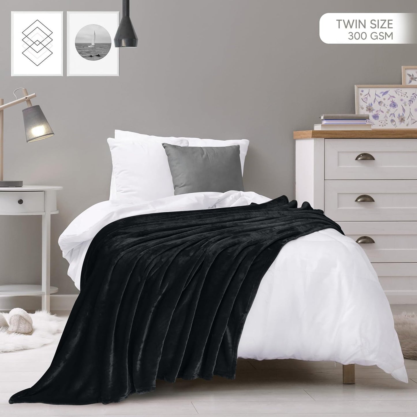 Utopia Bedding Fleece Blanket - Luxury Anti-Static Soft Microfiber | Twin Size Black (60x80 Inch)