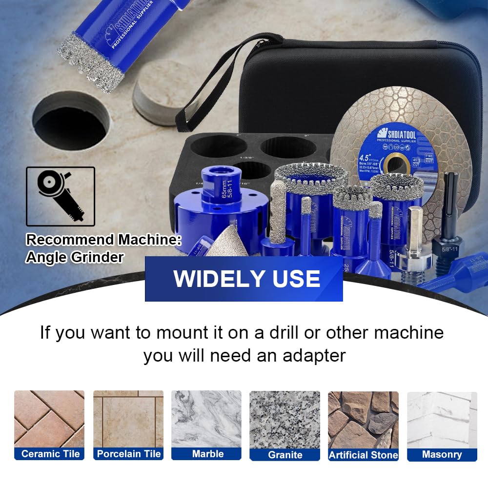 SHDIATOOL Diamond Drill Bits Kit - Core Bits Hole Saw Sets,Mould Guide for Drilling Porcelain Tile Marble Ceramic Granite with Hollow EVA Guide Jig 12pcs(6/8/10/25/35/50/65/10MM/2in/HEX+SDS+4.5in)