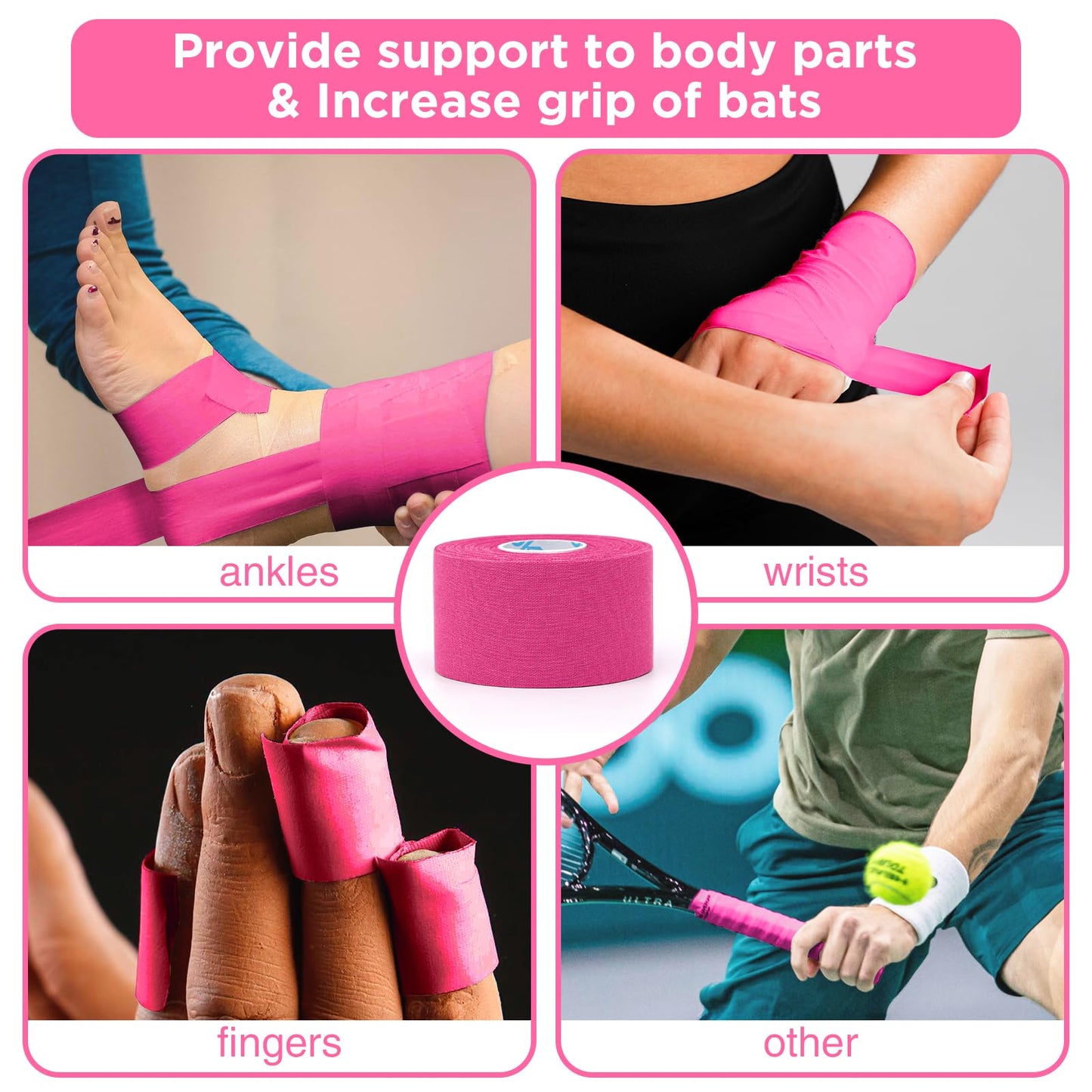 OK TAPE Athletic Sports Tape（4 Packs) Pink- 32.8ft Per Roll Athletic Tape for Injuries,Strong Stick No Residue Athlete & Sport Trainers First Aid Injury Wrap, Hockey Stick