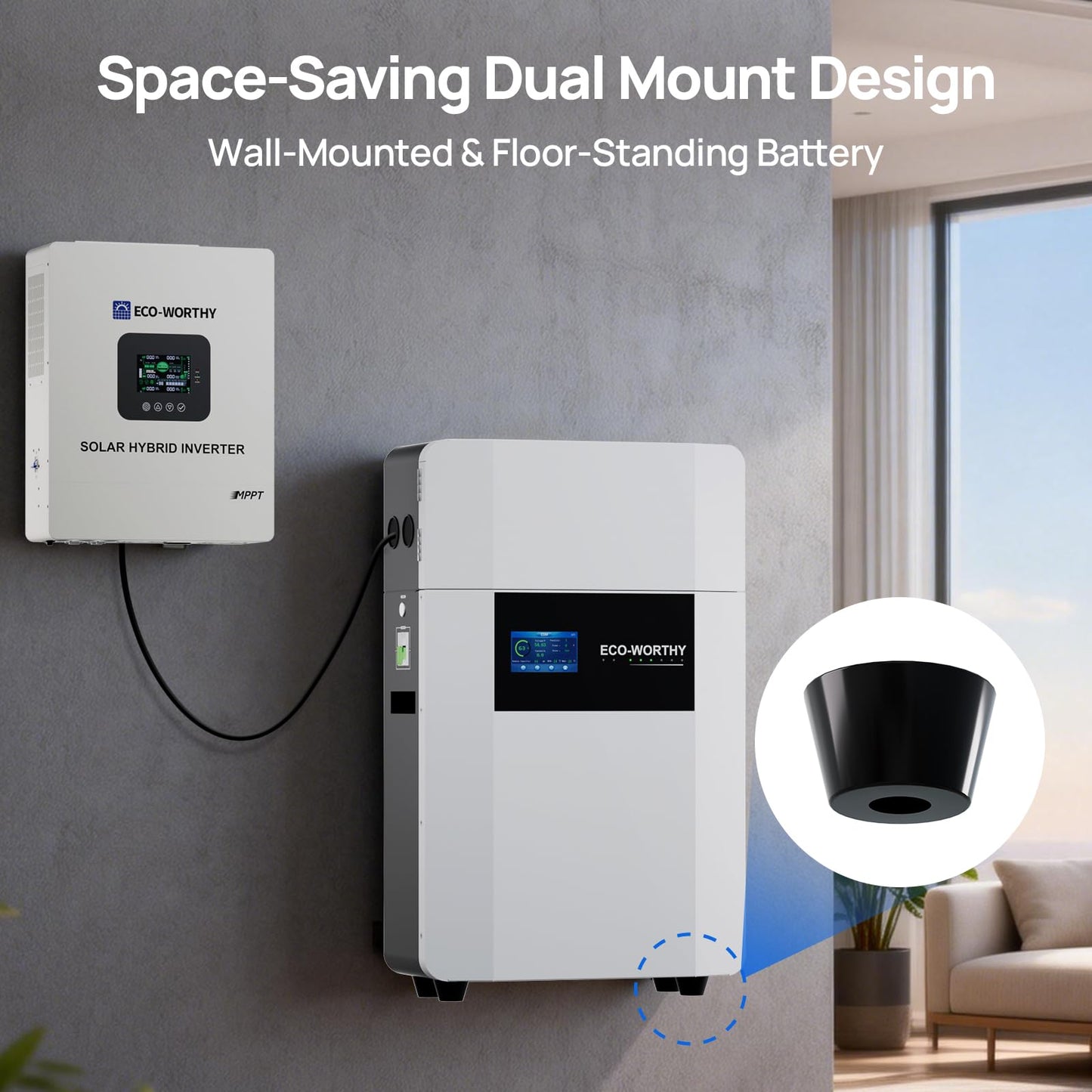 ECO-WORTHY 48V 100Ah Wall-Mount Indoor LiFePO4 Lithium Battery with Conduit Box, Bluetooth & WiFi, Low-Temperature Protection, for Off-Grid Systems, Home Backup Power