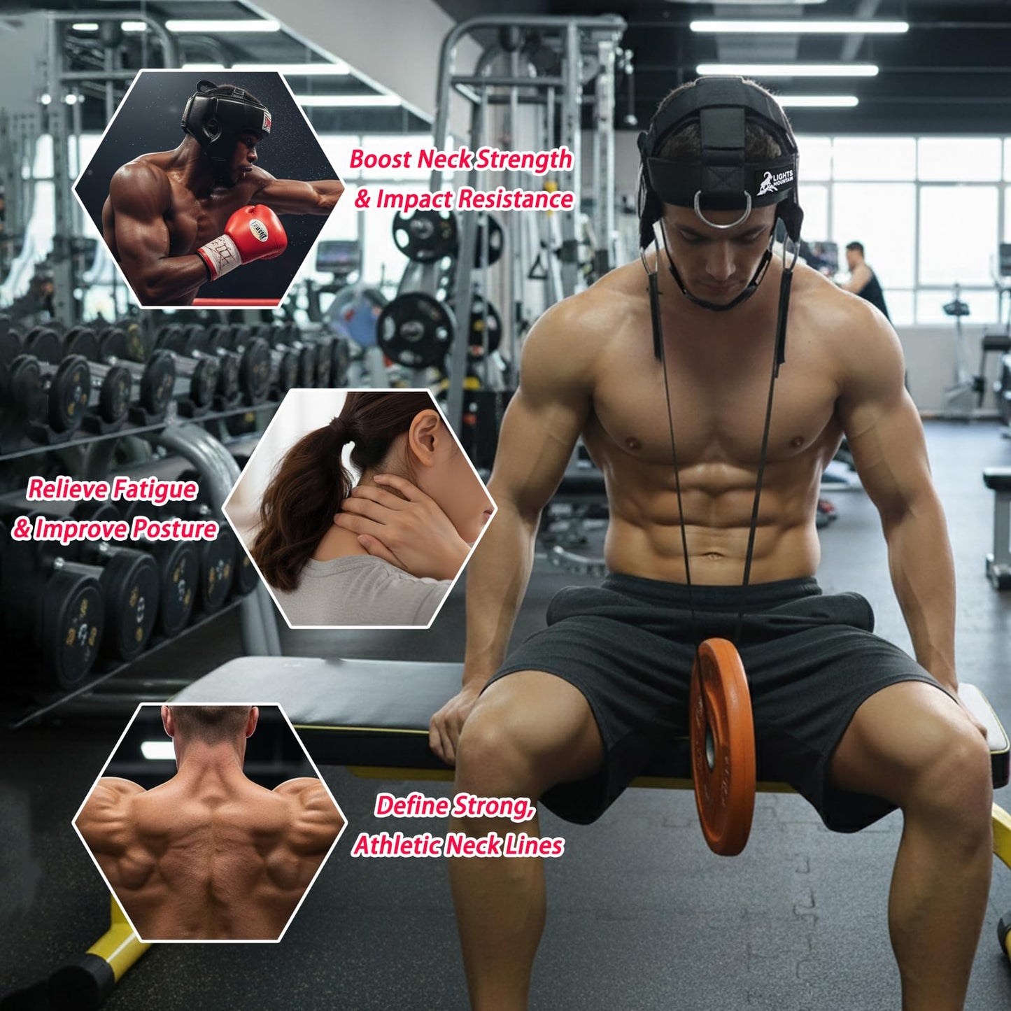 Adjustable Neck Harness with Pulley System & Resistance Bands – Multi-Directional Neck Weight Lifting Training for Strength, Stability & Posture – Padded Head Strap for Athletes & Fitness
