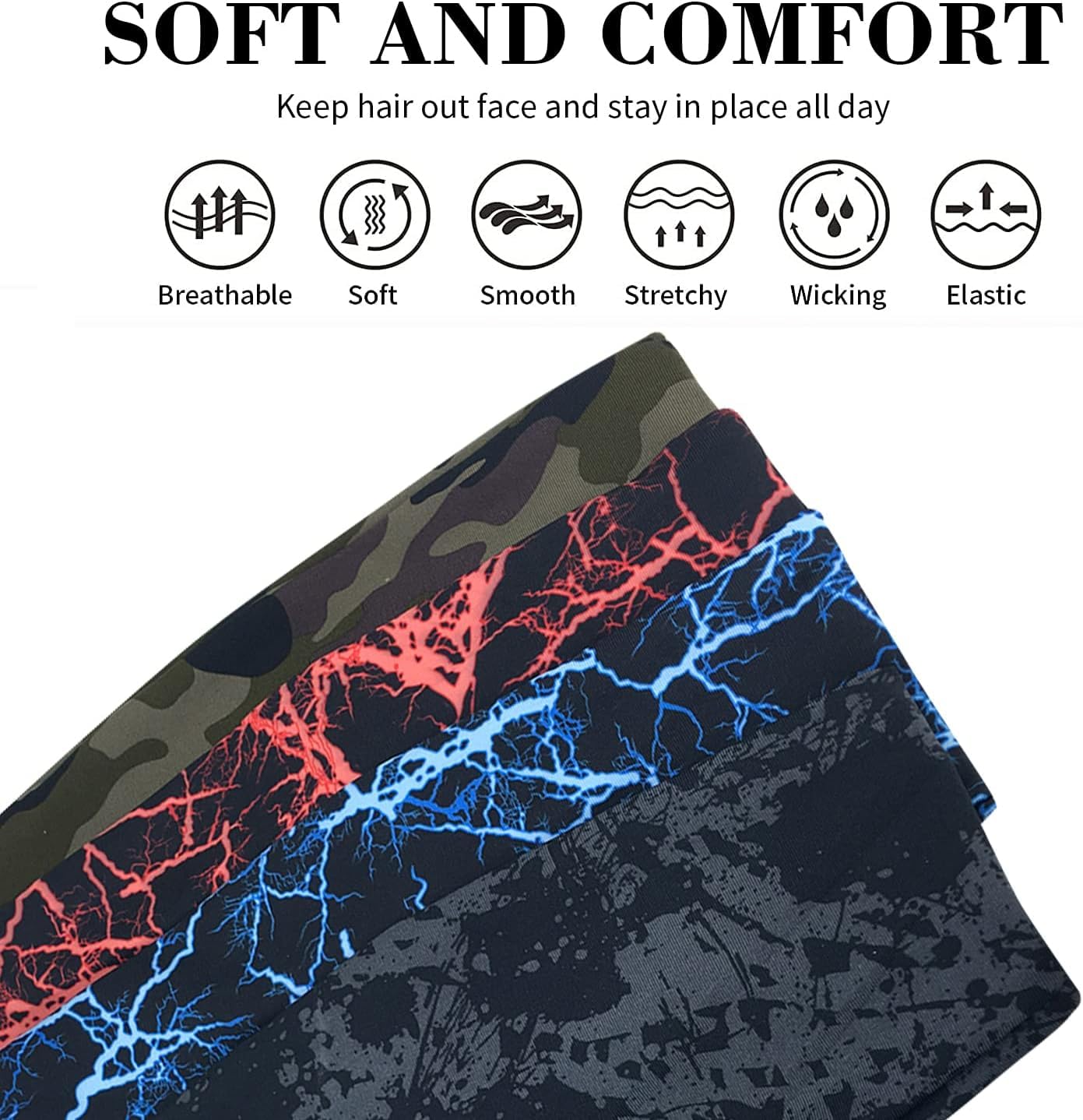 Mens Running Headband, 5Pack,Mens Sweatband Sports Headband for Running,Cycling,Basketball,Yoga,Fitness Workout, Headwear