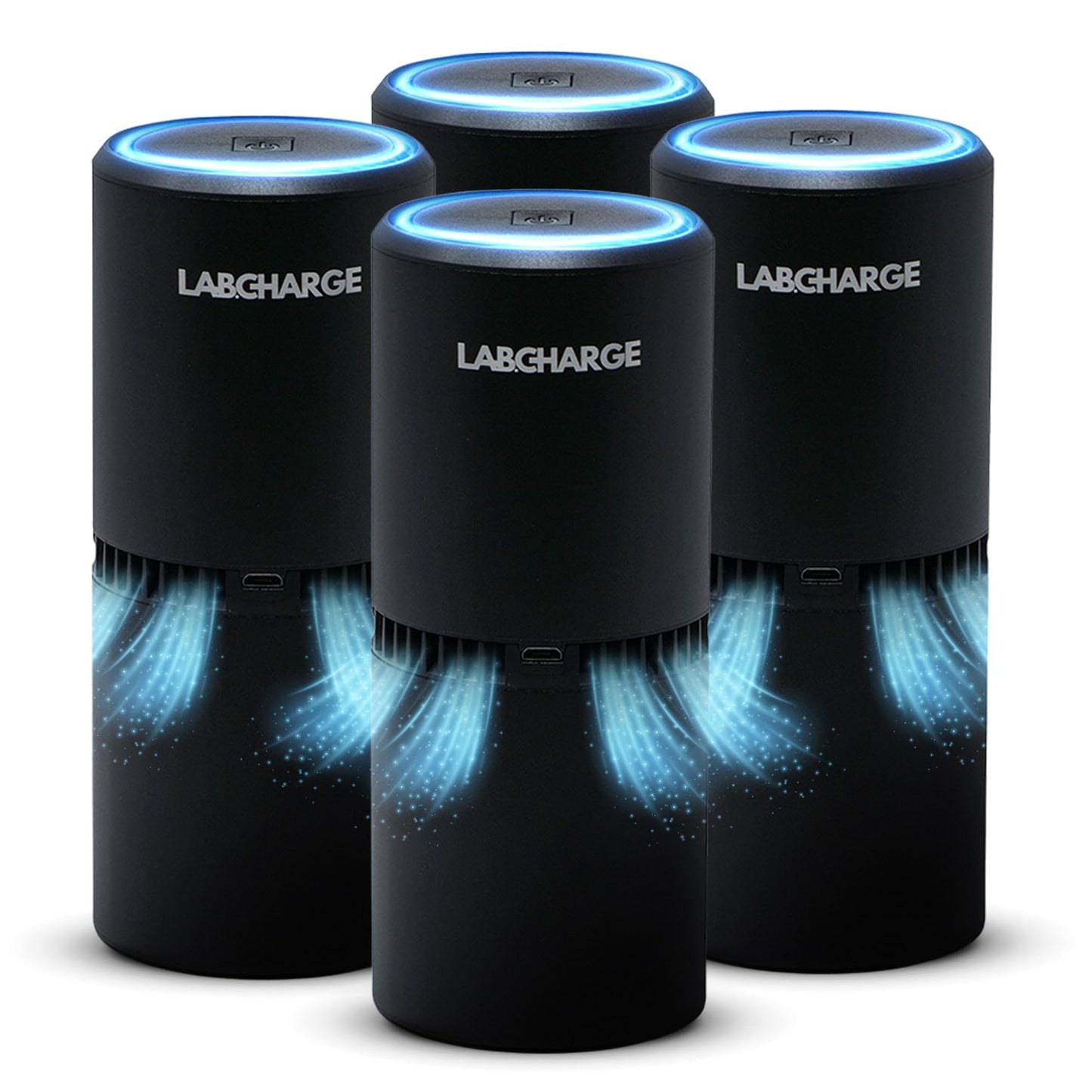 Lab Charge Small Ionic Air Purifier for Home & Bedroom – Silent HEPA Filter – Covers 250 Sq Ft - Free Cleaner – Compact & Black Design - Pack of 4