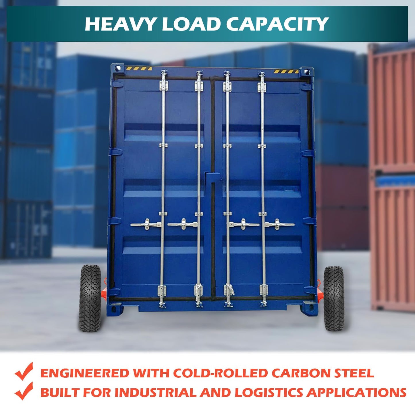 LAJIAOZ Upgrade 8 Lug Shipping Container Wheels Kit Heavy Duty Axle Dolly, Move 20ft 40ft Containers 8800LBS Capacity, Portable Container Mover for Farms Warehouses Construction Yards(2Pcs, Red)
