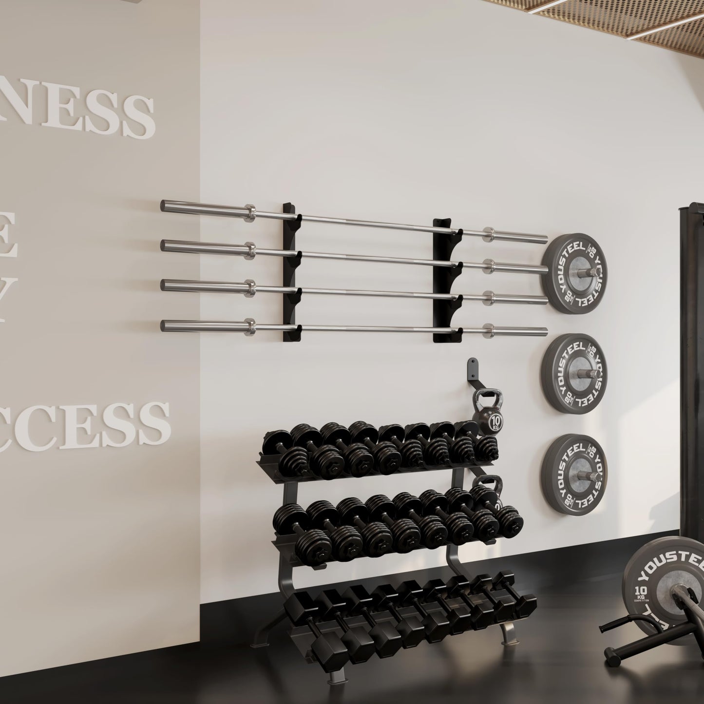 Barbell Rack Single Hook Wall Mount Heavy Duty Vertical Barbell Holder Weight Bar Holder for Olympic Barbell, Curl bar, Commercial or Home Gym Accessory (4 bars)
