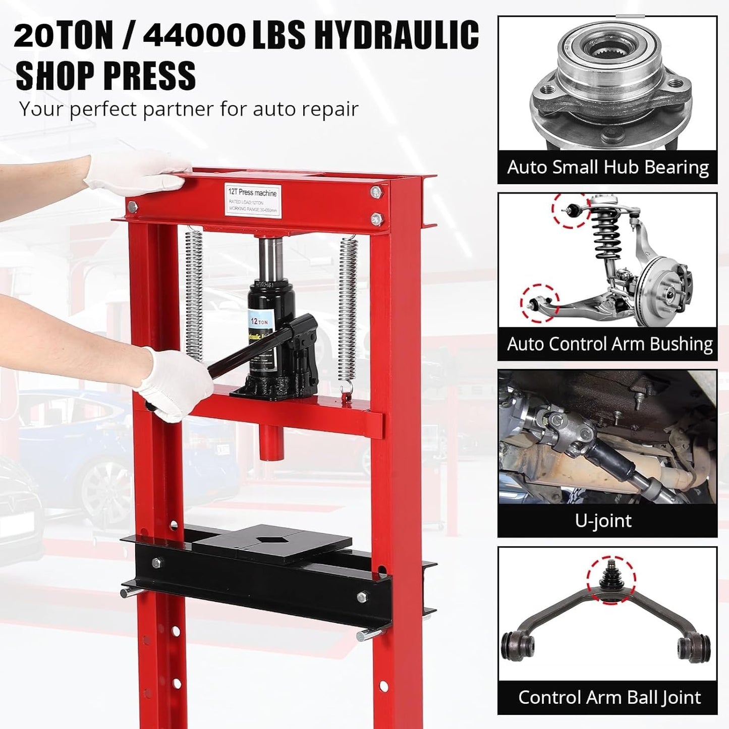 GarveeTech 20 Ton Hydraulic Press, Heavy-Duty Adjustable H-Frame Garage Floor Shop Press with Stamping Plates to Straighten Bend or Press Parts, for Straightening/Automotive Repair/Garage Use