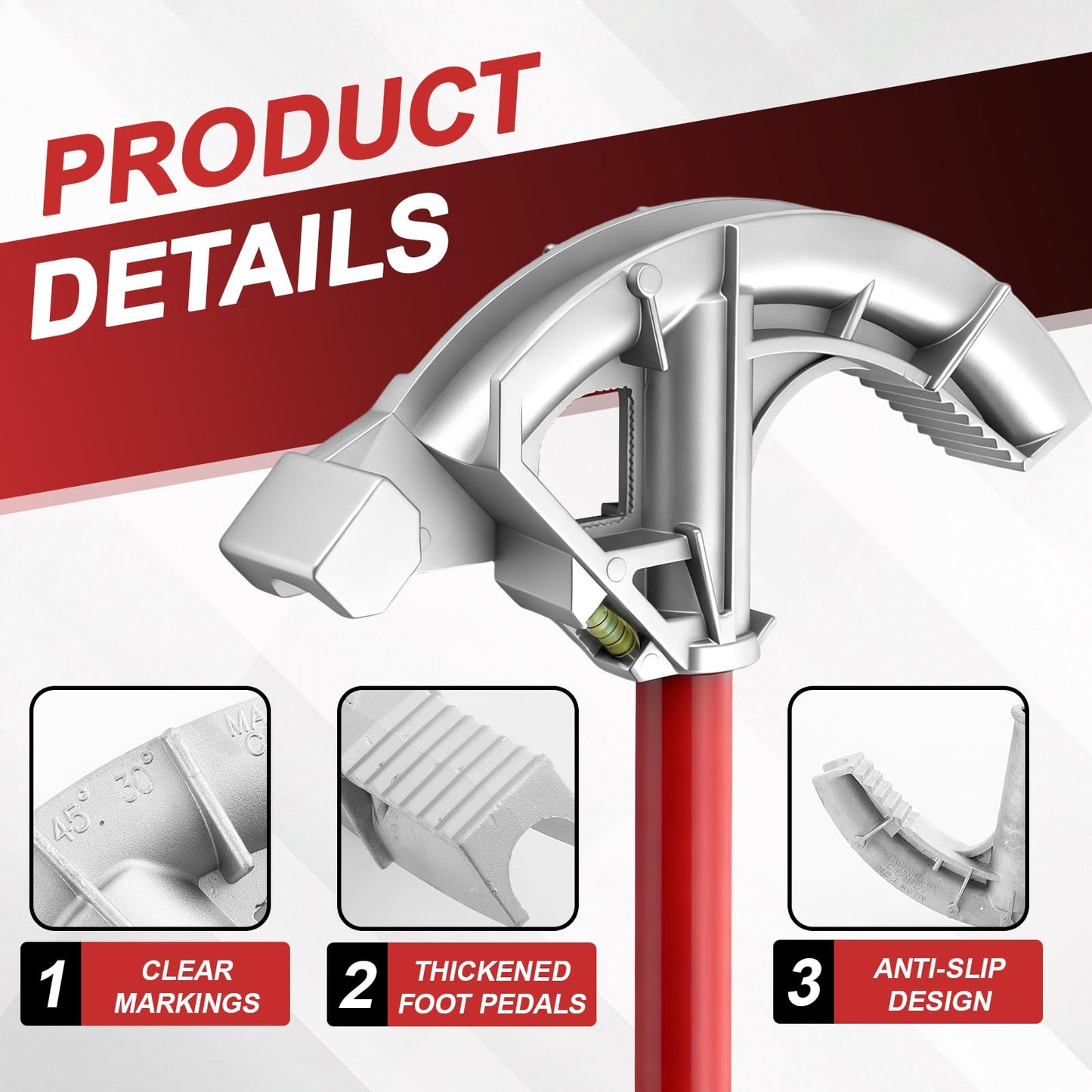 Otoolling 3 Set Aluminum Conduit Pipe Bender for 1/2" & 3/4" & 1" Emt Pipe, Imc Tube, Rmc Tube & Rigid Bending Tool with Foot Pedal & Degree Marks, Manual Hand Metal Bender