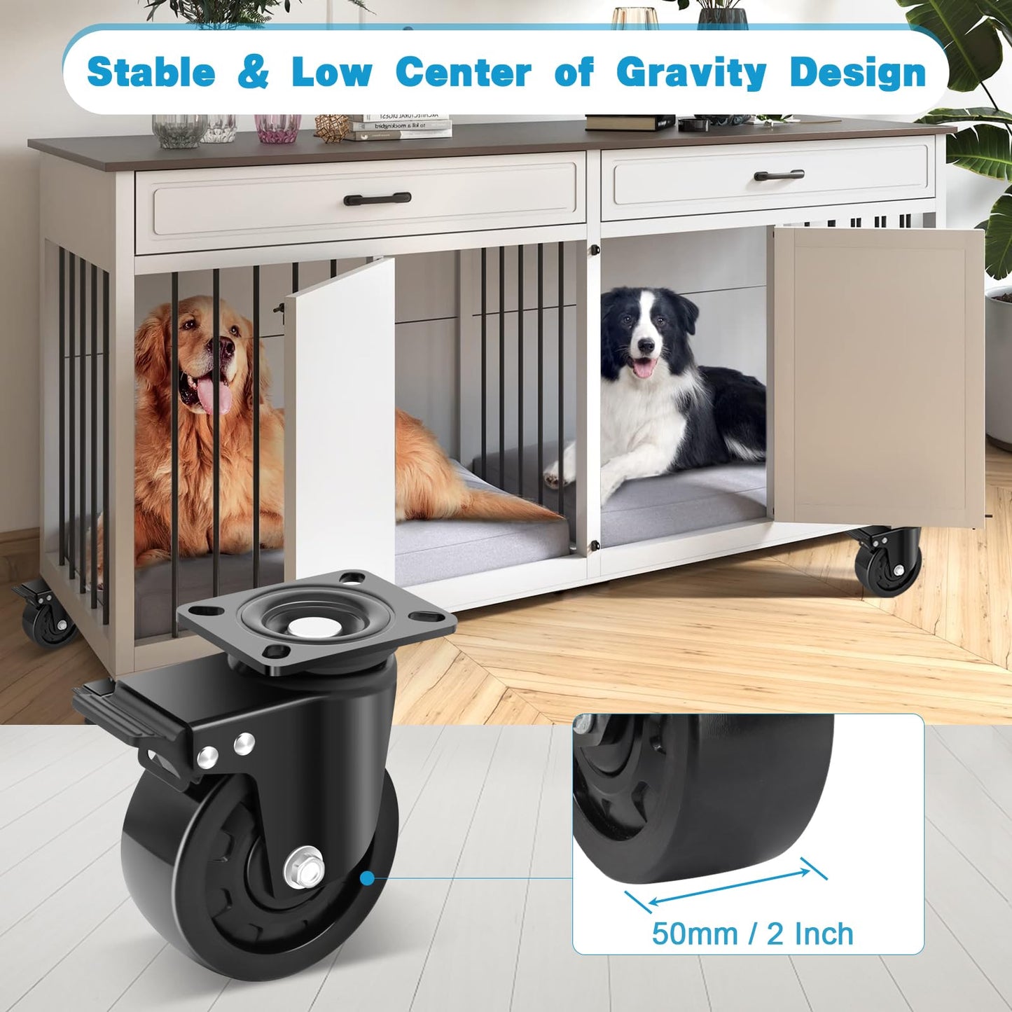 Nefish 5 Inch Heavy Duty Casters Set of 4, Industrial Grade Casters 9900 lbs, Low Gravity Plate Swivel Caster with Brake, Durable & Corrosion-Resistant Nylon Wheels for Industrial, Equipment, Machine