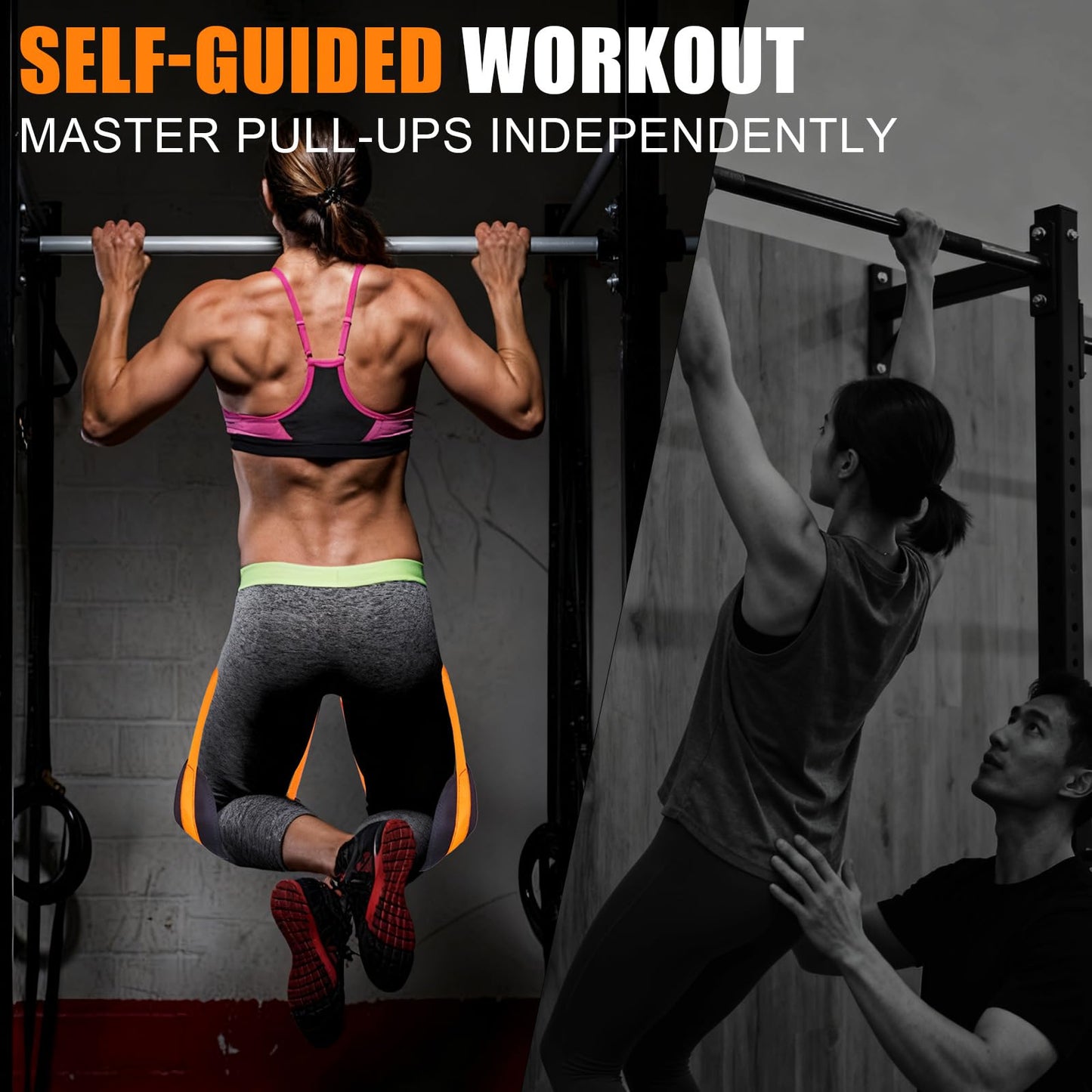QIVDSEC Pull-Up Assistance Bands Set – Heavy Duty Adjustable Resistance Band with Feet/Knee Rest for Home Gym Strength Training
