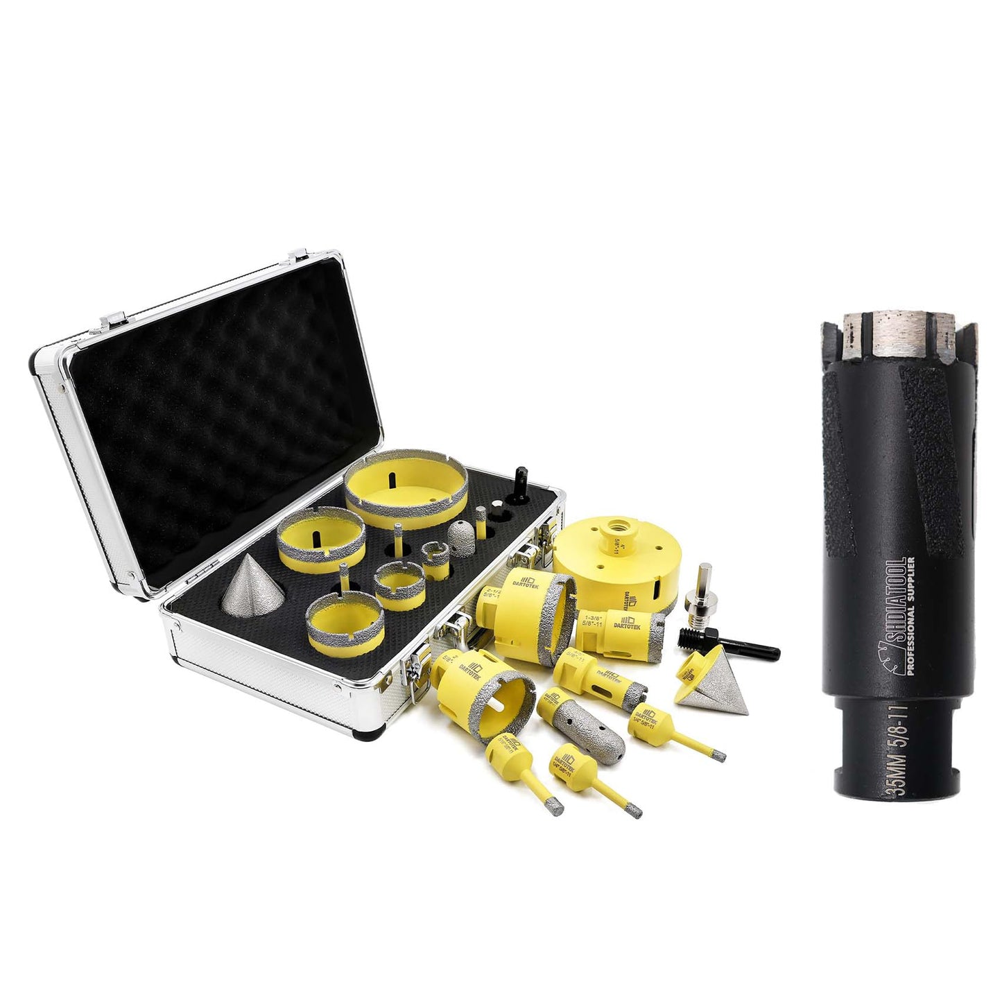Diamond Core Drill Bits Set 12PCS - DARTOTEK Tile Hole Saw Kit and SHDIATOOL Diamond Core Drill Bits 1-3/8 Inch for Hard Stone Concrete Marble Granite Brick Laser Welded Dry or Wet Hole Saws 35mm