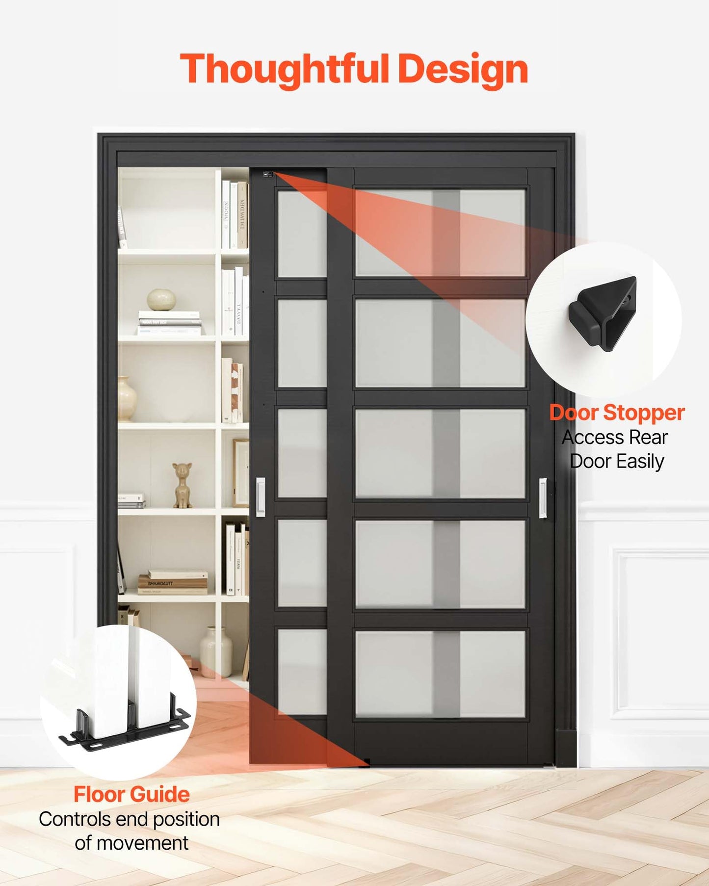 VEVOR Bypass Sliding Door Hardware Kit, 5 ft Aluminum Alloy Dual-Track Bypass Door Hardware, Smooth and Quiet Sliding, Easy to Install, for 1" to 1 3/4" Thickness 30" Width 2 Door System, for Closet
