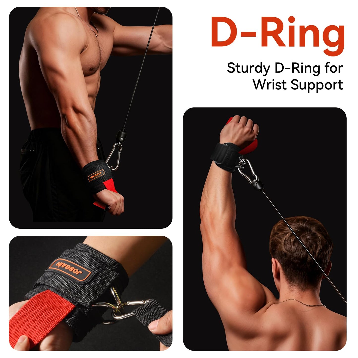 JOBGAIN 1 Pair Weight Lifting Straps with D Rings for Cable Machine Workout, Neoprene Padded Wrist Straps for Weightlifting Deadlifting, Non-Slip Wrist Support for Men Women, Red