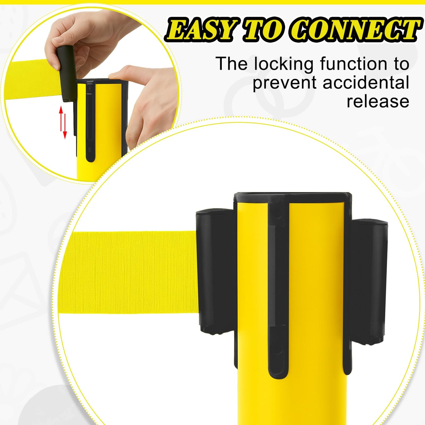 Therwen 6 Pack Heavy Duty Crowd Control Stanchions 9.8 ft Stainless Steel Stanchion Set with Safety Barrier Post Retractable Belt and Sign Holder Crowd Control Barrier(Yellow Belt, Yellow)