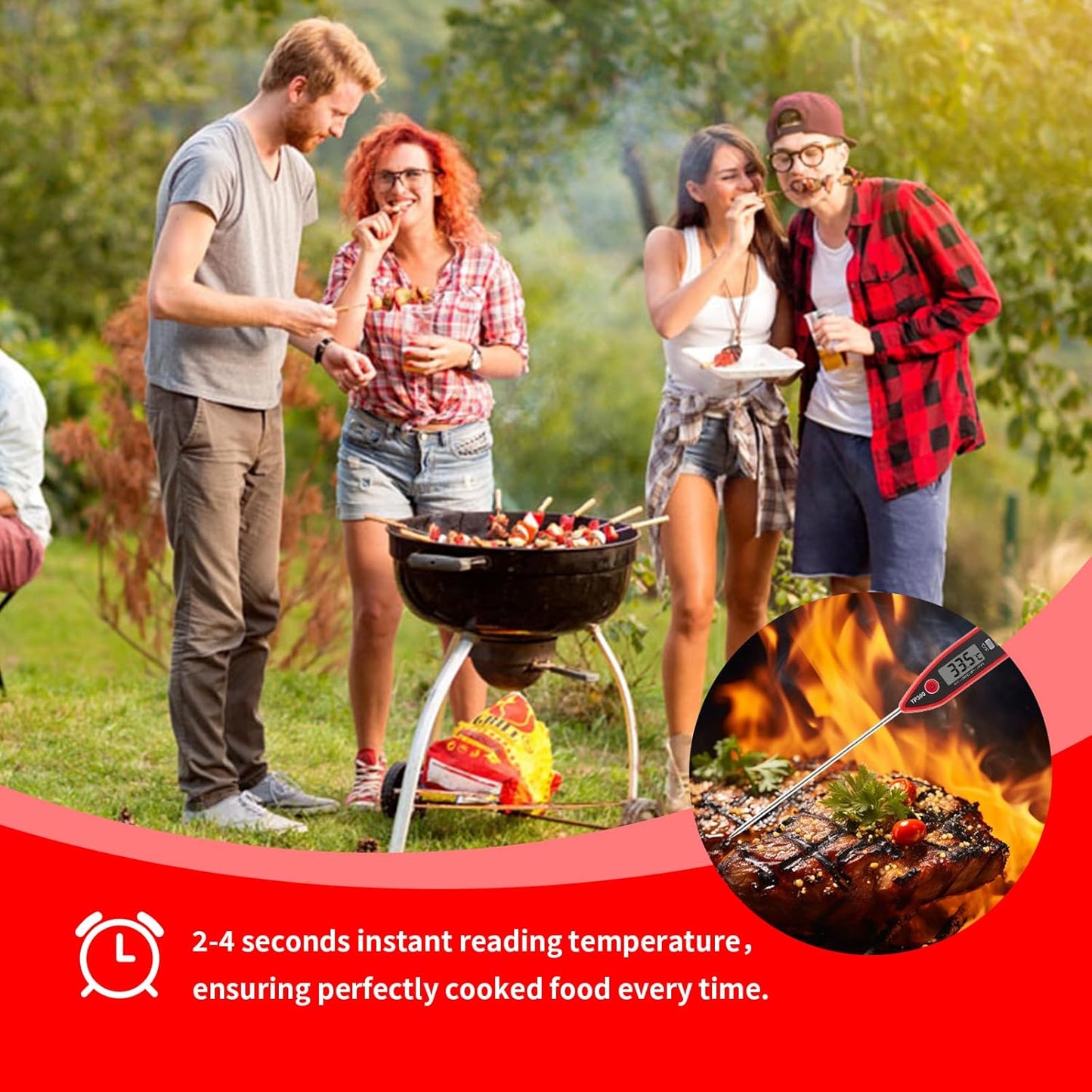 YFL Digital Meat Thermometer - Instant Read Cooking Thermometer with Large LCD Display | Perfect for BBQ, Grill, and Kitchen Use