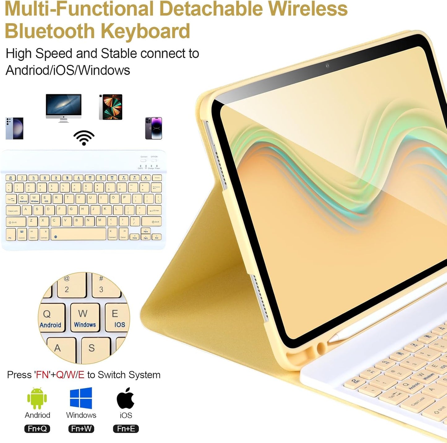 AHYWTAN 11/10th A16 2025 11 inch/10th 2022 10.9 for iPad Generation Case with Keyboard,Detachable Bluetooth Keyboard