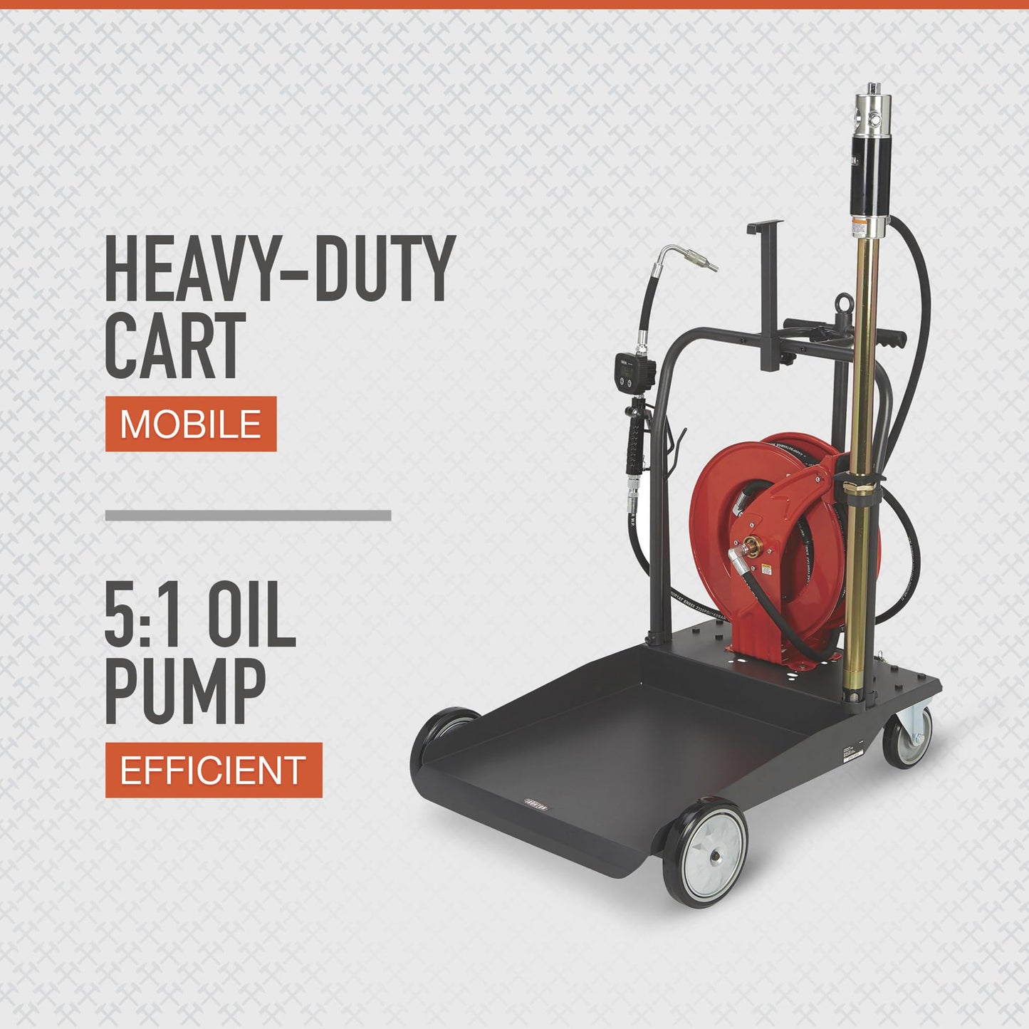 Ironton Mobile Oil Pump Kit, Air-Operated 5:1 Pneumatic Drum Pump with 3.7 GPM Flow, 50-Foot Retractable Hose Reel, Heavy-Duty Trolley Cart & Digital Control Valve Dispensing System