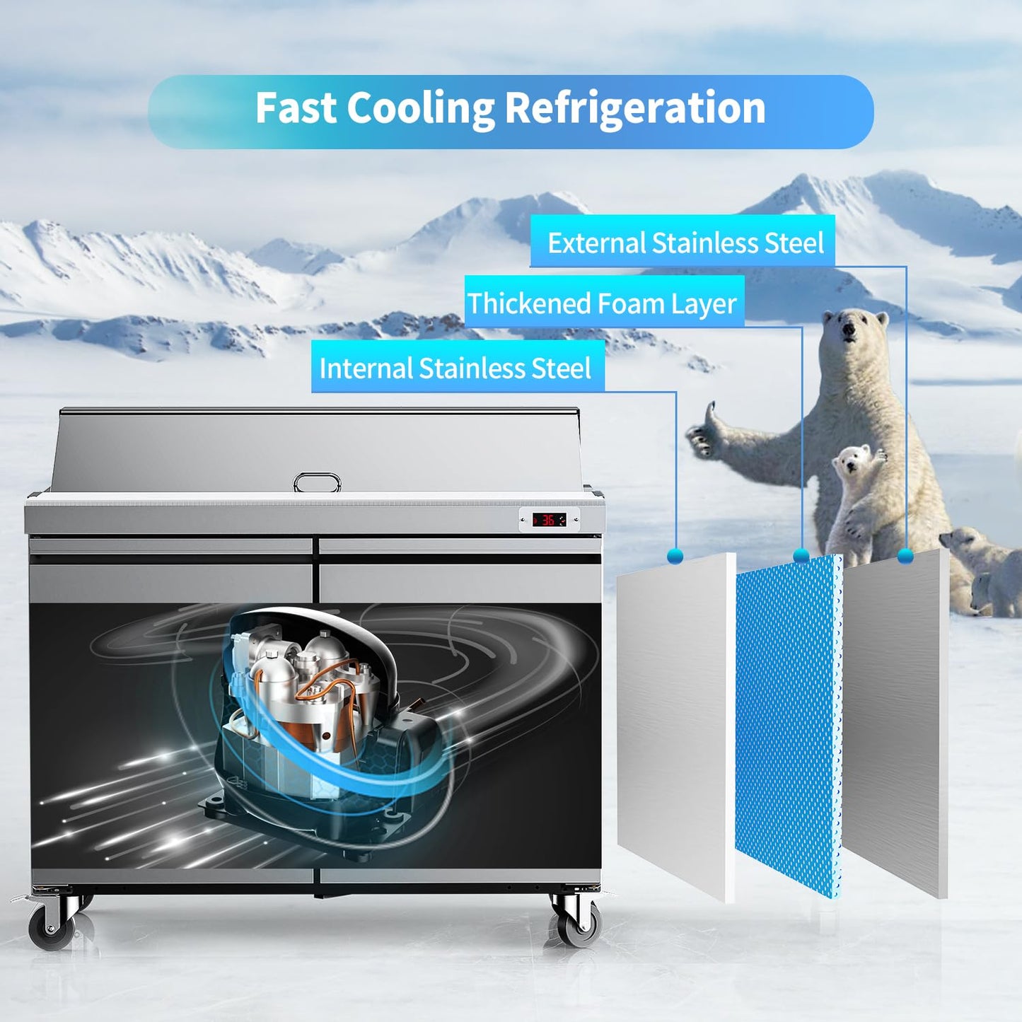 LCEKY 48" W Sandwich Salad Prep Table Refrigerator Commercial Refrigerator with 12 Pans Stainless Steel Fan Cooling Kitchen Equipment