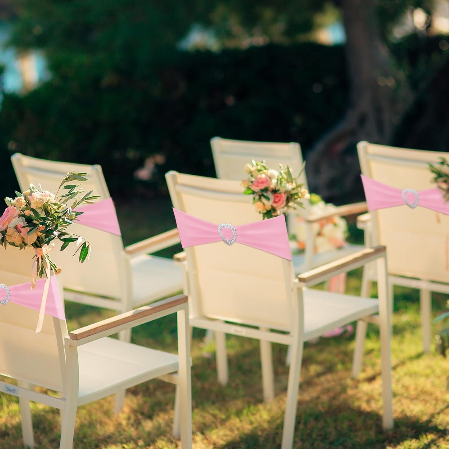 VitalCozy Spandex Chair Sashes - 50 Pcs with Heart-Shaped Buckle Slider | Universal Elastic Ties for Weddings & Events (Pink)