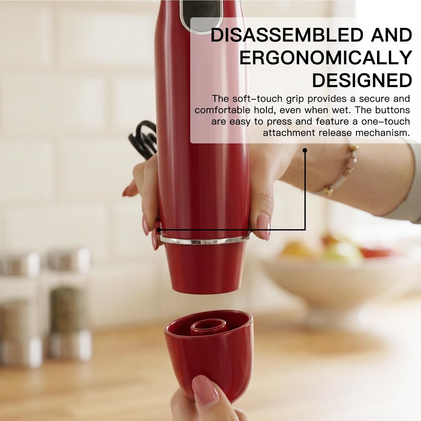 Megawise HB-2053 5-in-1 Hand Immersion Blender Set, 1000W Powerful Stick Blender with Turbo Mode, Variable Speed Control, Stainless Steel Blade, Includes Whisk, Milk Frother, Chopper Bowl & Beaker