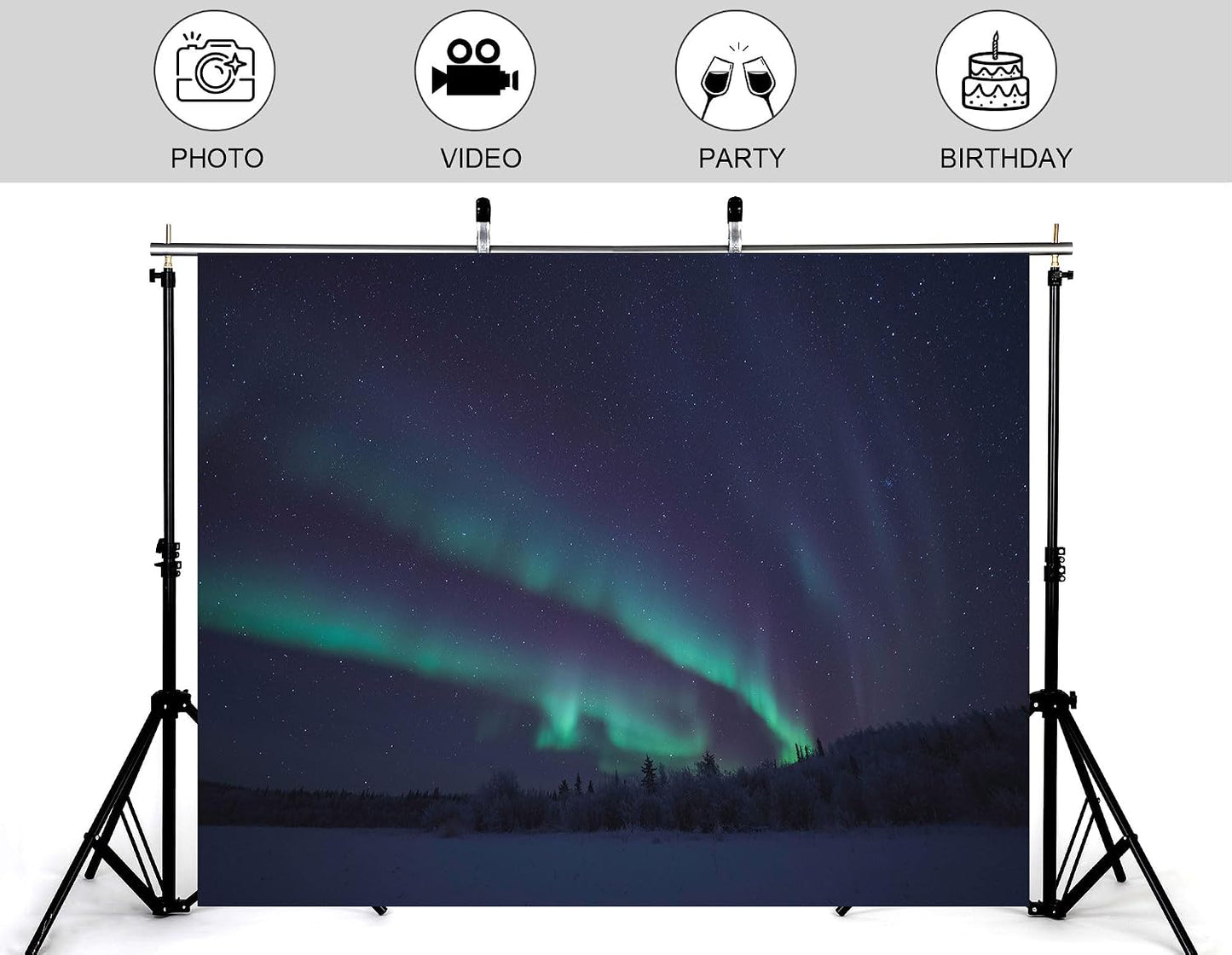 KeyWork 10x7ft Green Aurora Borealis Backdrop Starry Winter Night Scenery Photography Background for Northern Lights