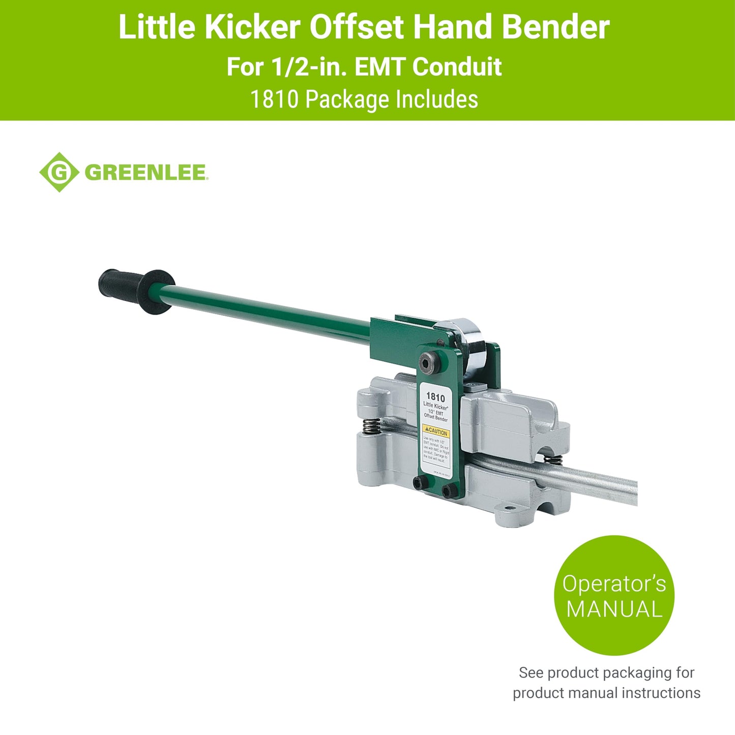 Greenlee 1810 Little Kicker Offset Hand Bender for 1/2" EMT Conduit, Silver/Green