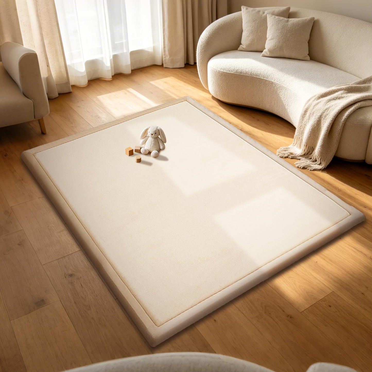 Baby Play Mat for Floor, 71'' x 59'' Thicken Foam Soft Padded Playmat for Tummy Time, Playpen Mat for Toddlers Infant Kids, Water-Repellent Coral Velvet, Non-Slip Bottom Safe for Crawling (Brown)