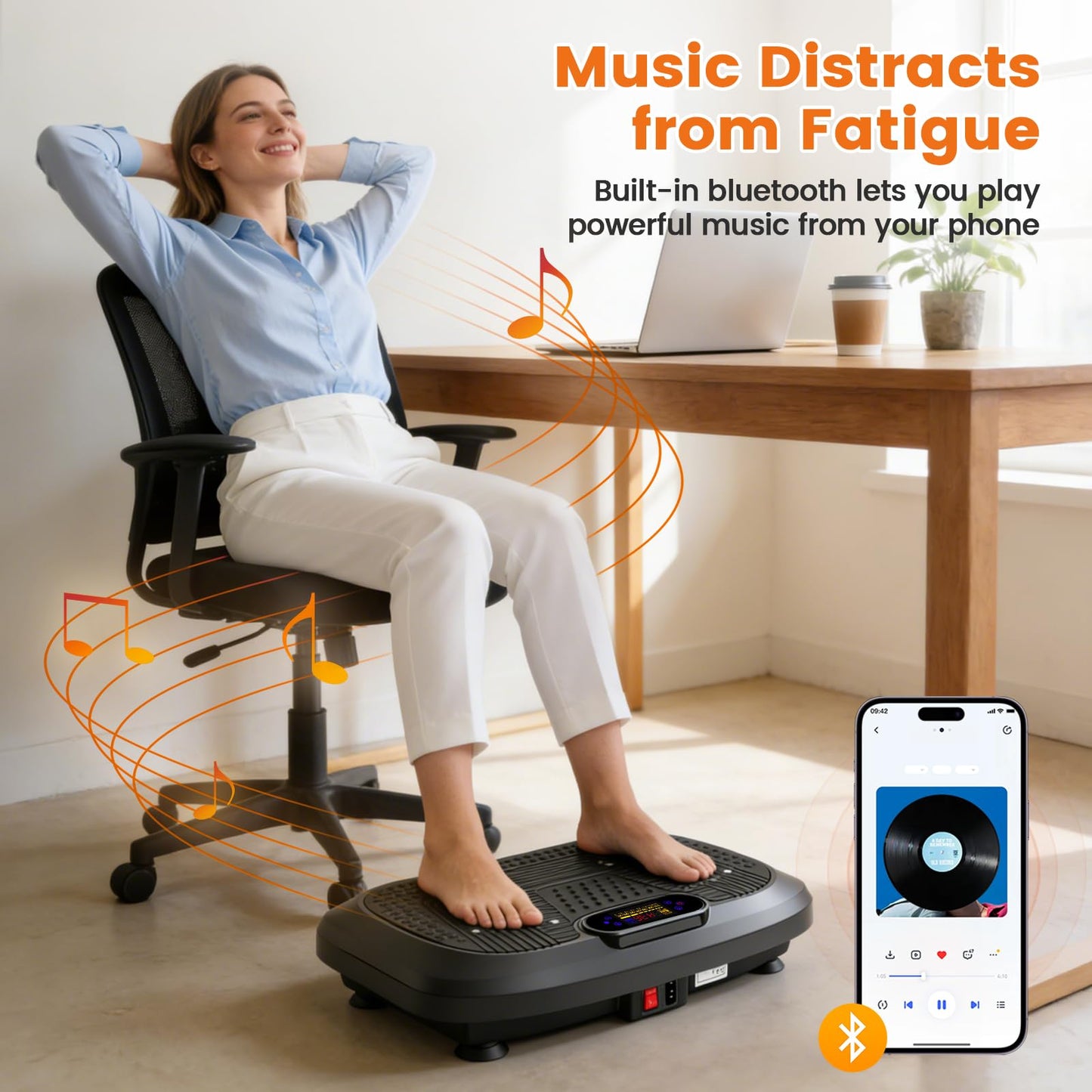 ALSO GO Large Vibration Plate Exercise Machine, 200 Speeds & 10 Models, 500LB Capacity, LED Display, Bluetooth Audio, Shake Plate with Loop Bands for Full Body Fitness, Lymphatic Drainage, Pain Relief