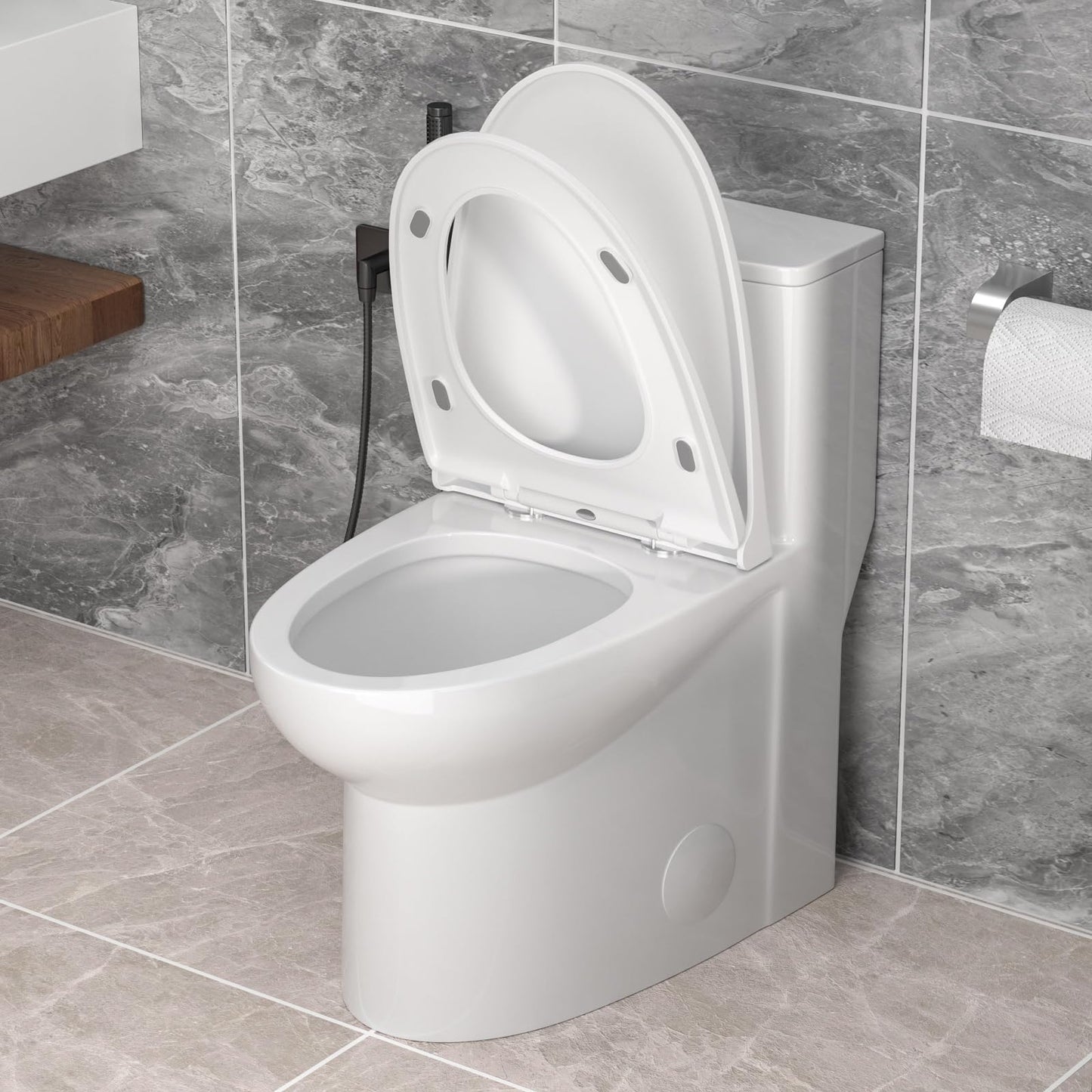 Donsdey Compact One Piece Toliet- Compact Toilet with 15.5'' Standard Seat Height Powerful Dual Fulsh Water Saving 1000g MAP ＆ 1.1/1.6 GPF 12'' Rough-in White Glossy Ceramic Toilets Bowl