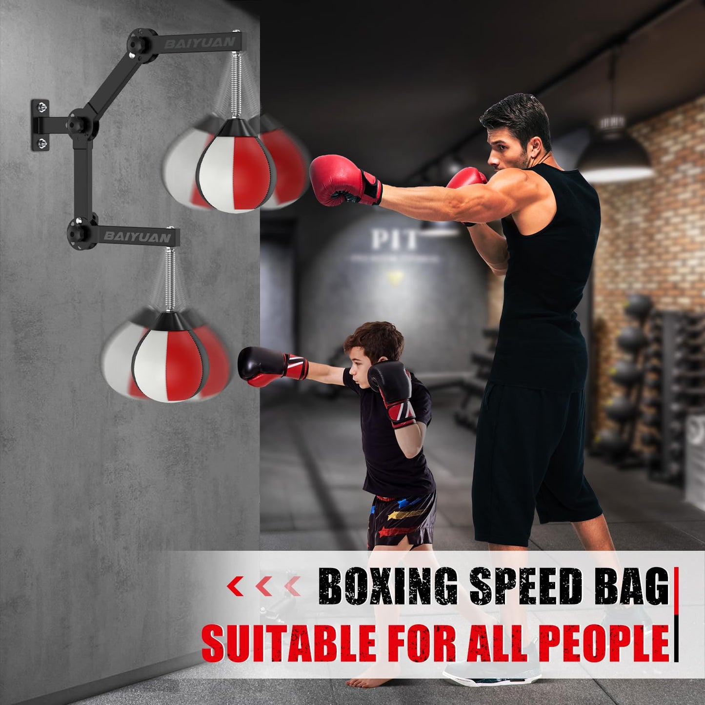 Adjustable Speed Bag for Boxing - Wall Mount Punching Bag Height Adjustable Bracket & Foldable Reflex Ball - Adults Teens and Kids Home Gym Boxing Bag Equipment - Fits Small Spaces