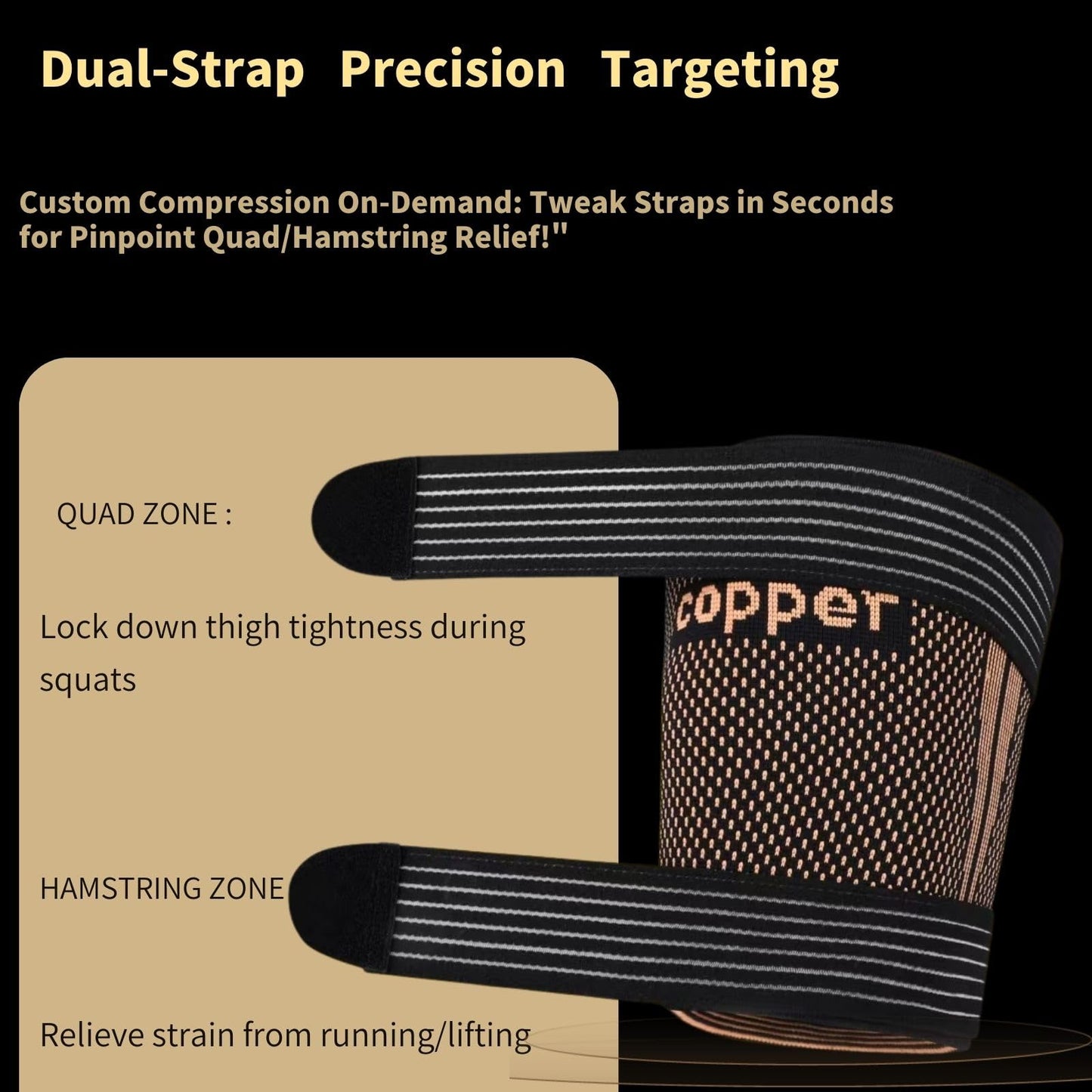 kyopyno Hamstring Compression Sleeves with Adjustable Straps - Copper Infused Thigh Sleeve Support for Running Recovery & Sports - Thigh Brace for Men & Women