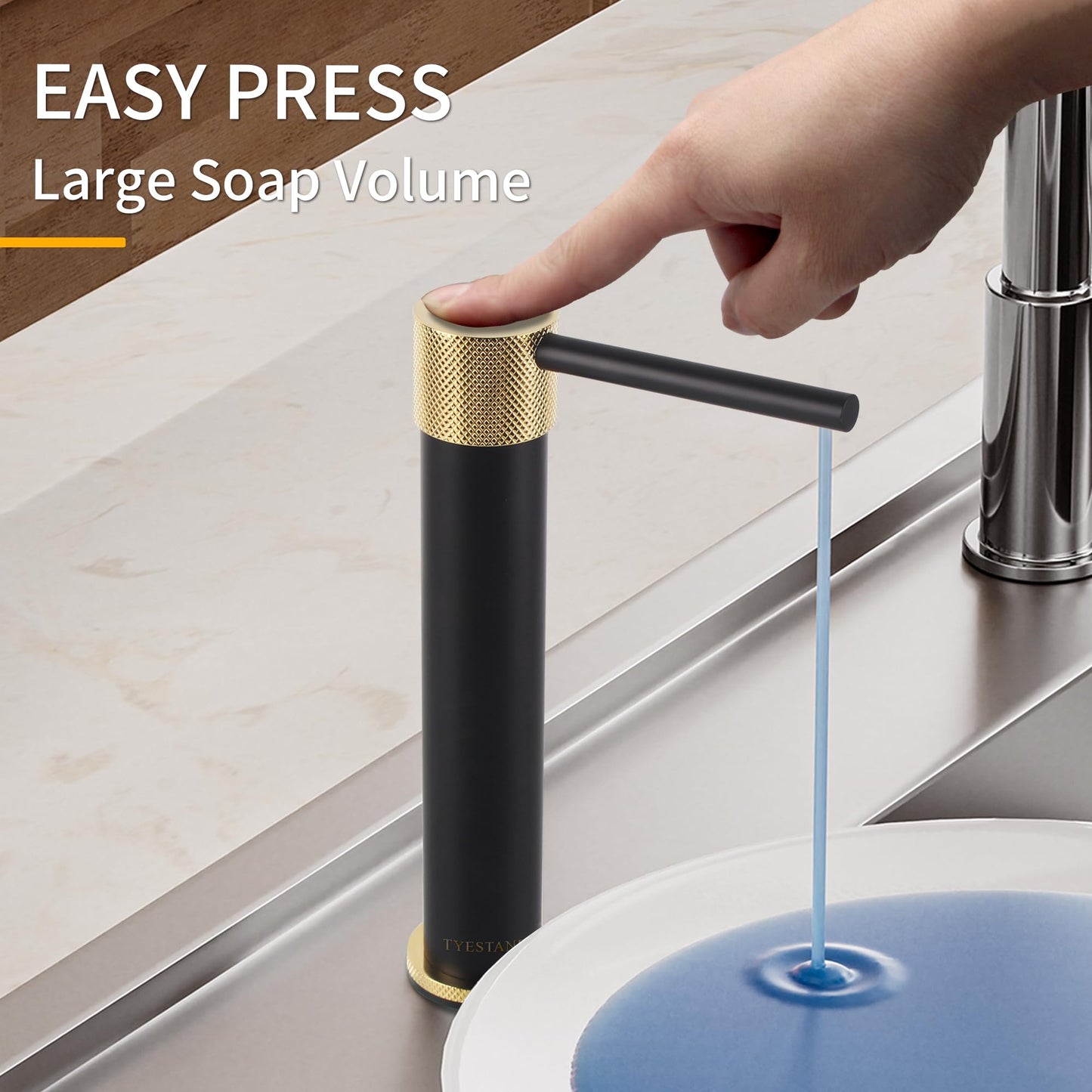 TYESTAND SD-100 Sink Soap Dispenser Brass Pump Head Built in Soap Dispenser for Kitchen and Bathroom Sink with 1000ml Bottle and 59"(1.5m) Extension Tube Kit (Black)
