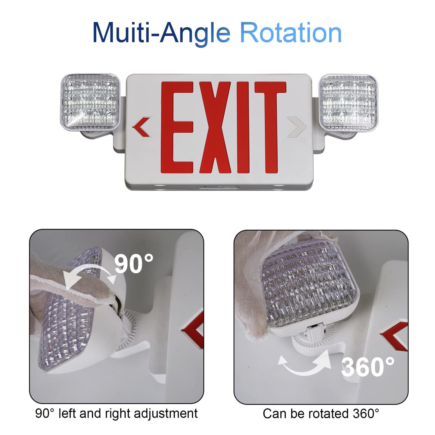 GZRUIYANG Exit Sign with Emergency Lights Red, LED Emergency Exit Light with Battery Backup, UL 924 Certified, AC 120/277V, Commercial Emergency Lights Combo for Business - 1 Pack