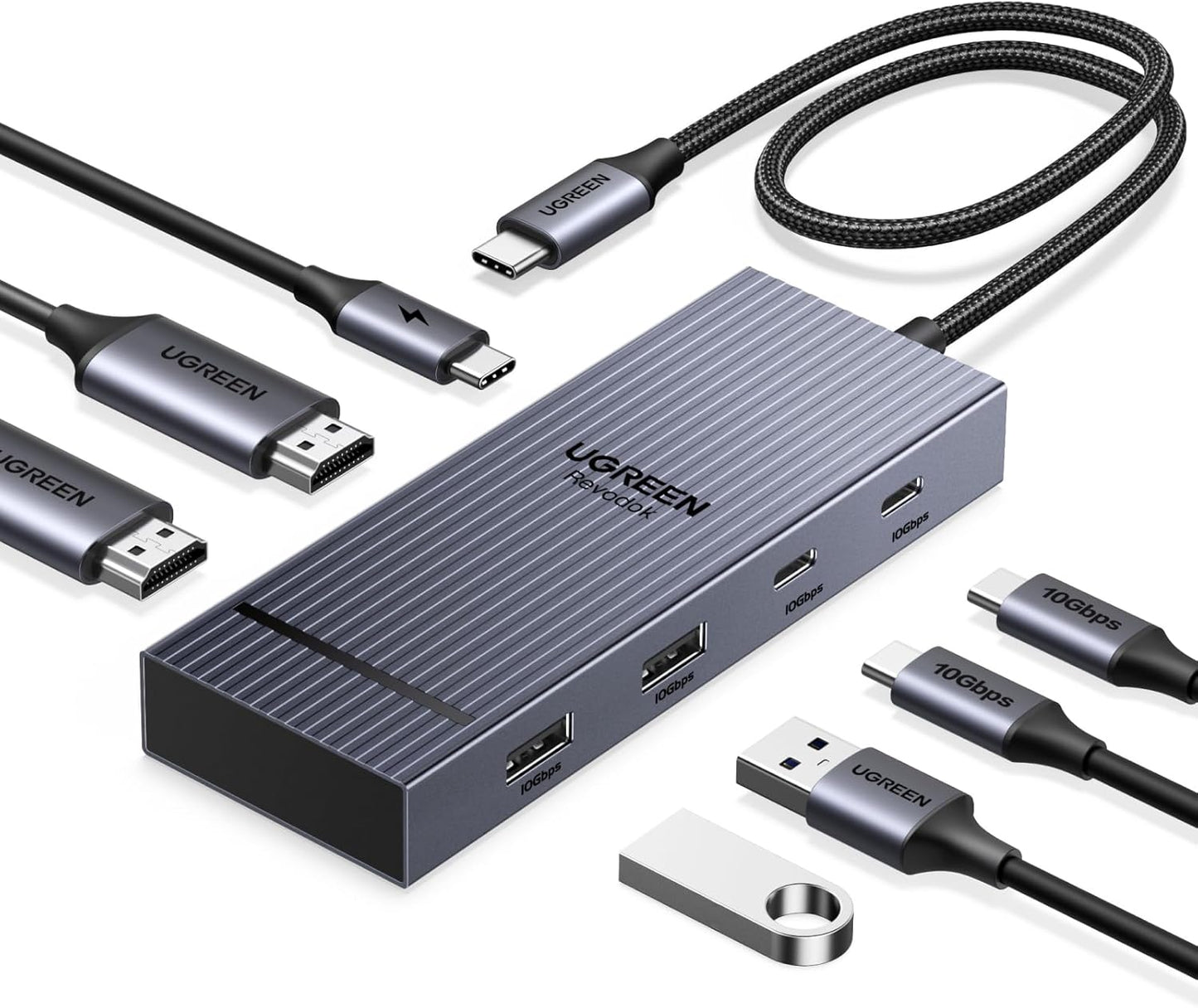 UGREEN 7 1 4K@60Hz 10Gbps 100W in Docking Station Dual Monitor, USB C Hub Dual HDMI Display, USB-A/C Data Ports, PD