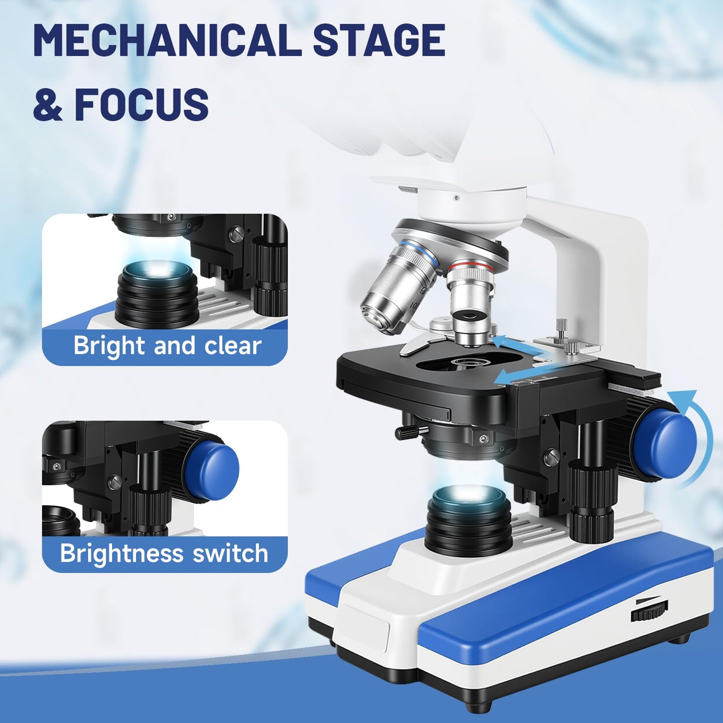 Lab Compound Trinocular Microscopes 40X-2500X Magnification with10 inch LCD,6MP Electronic Eyepiece, 0.5X CTV High Definition Adapter,Two-Layer Mechanical Stage,10X 25X Eyepiece