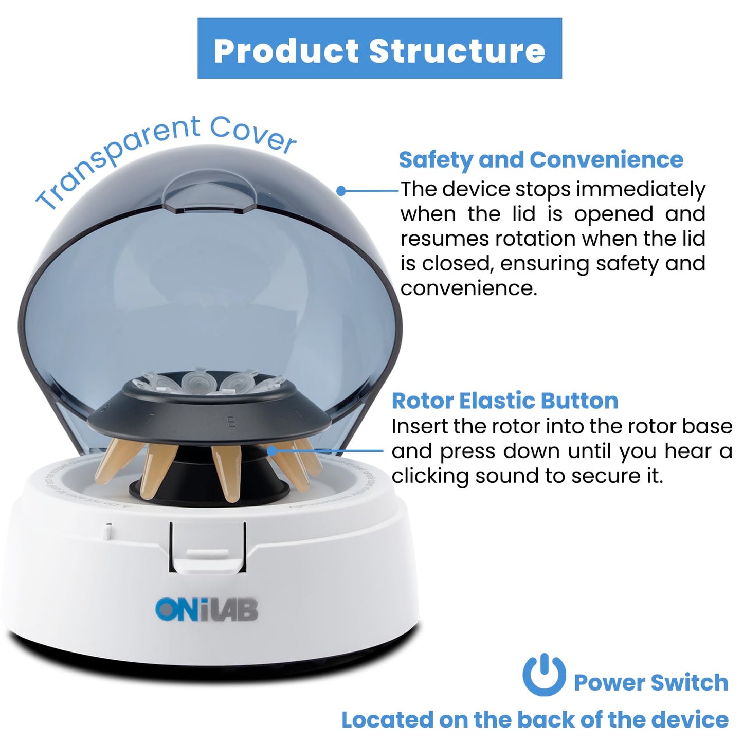 ONiLAB's Scientific Mini Centrifuge 7000RPM, 2680 x g RCF, Lab Benchtop Centrifuge with 2 Rotors for 8 x 0.2/0.5/1.5/2.0ml and 0.2mL×32 PCR Strips, Low Noise≤45dB, 100-240V((ONLY for MICROTUBES)