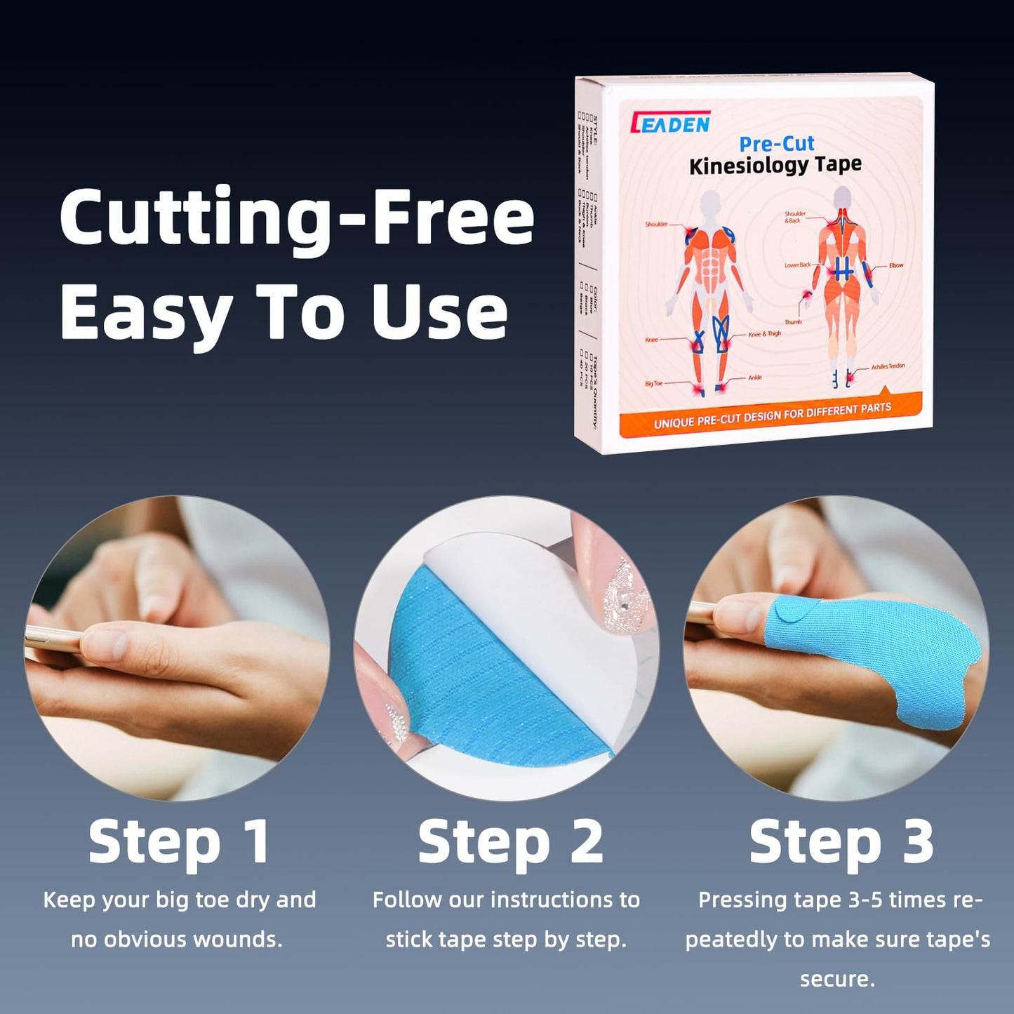 IEADEN Precut Kinesiology Tape for Thumb (Left Hand), 40 Pcs - Thumb Support & Stability, Thumb Pain Relief Athletic Tape - Waterproof & Elastic, Breathable Hypoallergenic Latex-Free Tape, Blue
