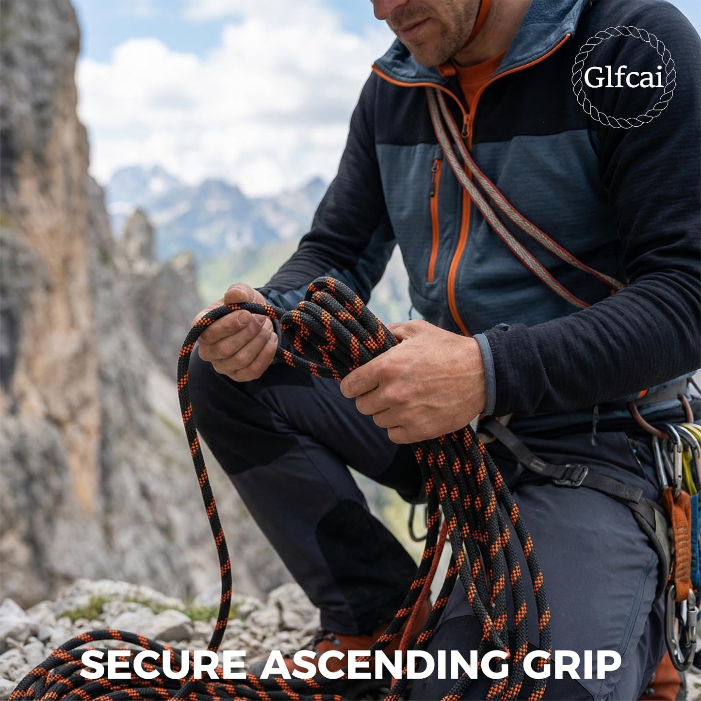Glfcai 1/2 Inch Arborist Rigging Rope (150 Ft) - ASTM F2116 Certified (9,000 lbs MBS / 900 lbs SWL) - Static Polyester Bull Rope for Tree Climbing, Nautical Rigging & Swings (Black)