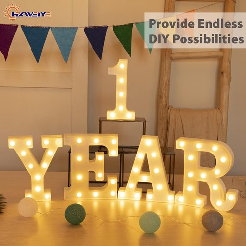 HXWEIYE Marquee Light Up Numbers | 8.5 Inch Decorative Sign - Battery Powered Warm White for Parties & Christmas Decor