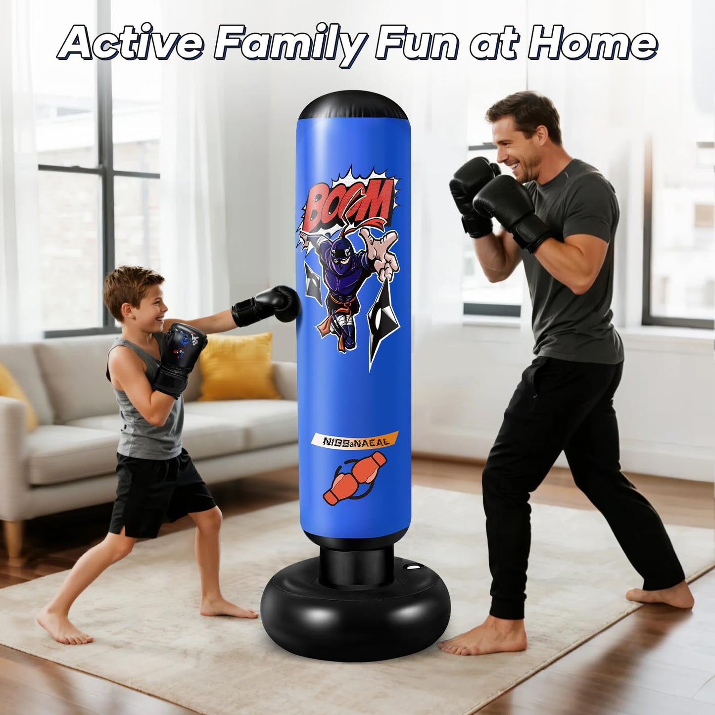 NIBBaNACAL Punching Bag for Kids 8-12, 63" Ninja Inflatable Boxing Bag with Gloves, Kids Punching Bag Gifts for Boys & Girls, 5-in-1 Boxing Set for Practicing Karate & Taekwondo