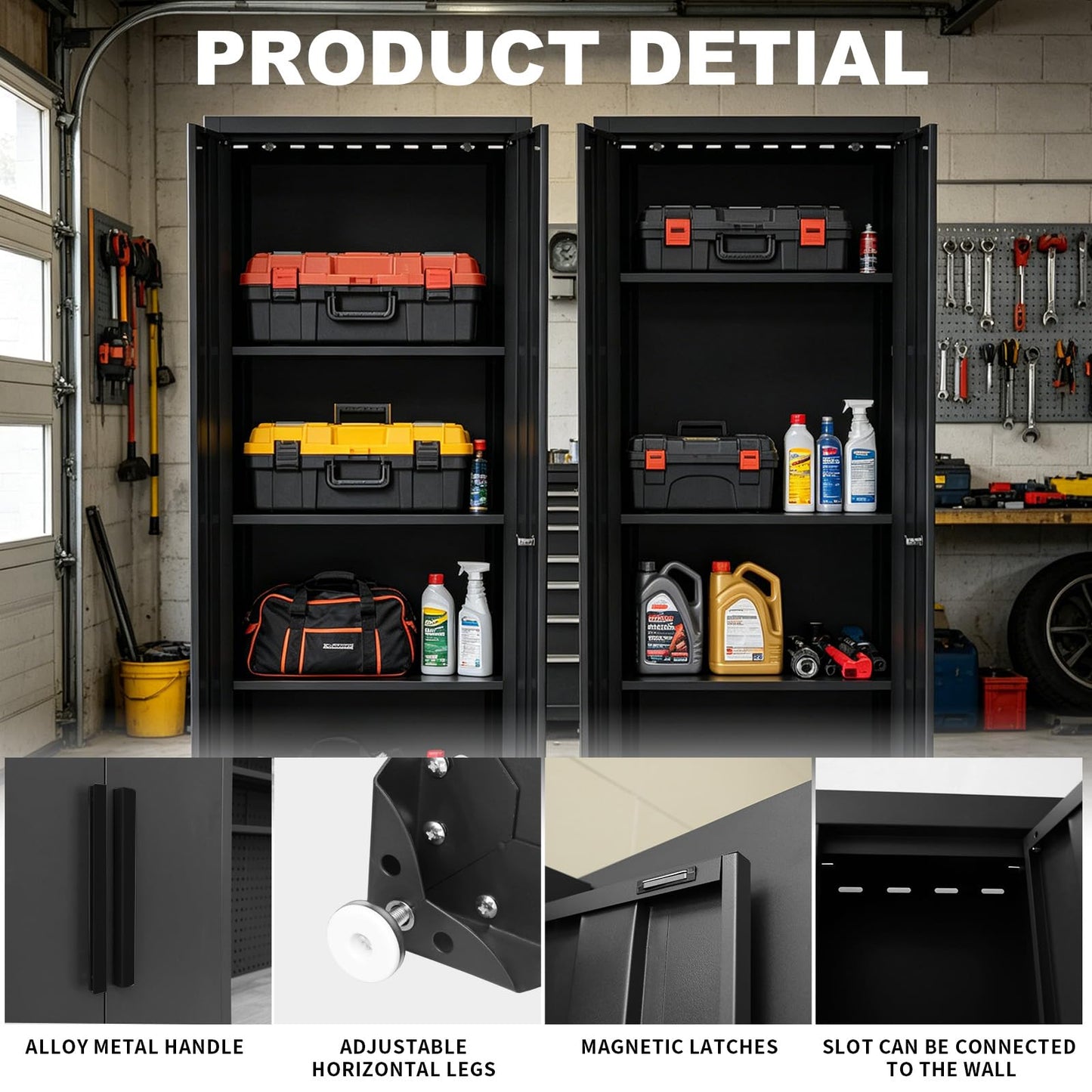 Garage Cabinets Storage System, 12-Pcs Included Steel Cabinets Drawers Rolling Chest and Trash Can Cabinet, Locked Storage Cabinet, Perfect for Organizing Garage and Tools