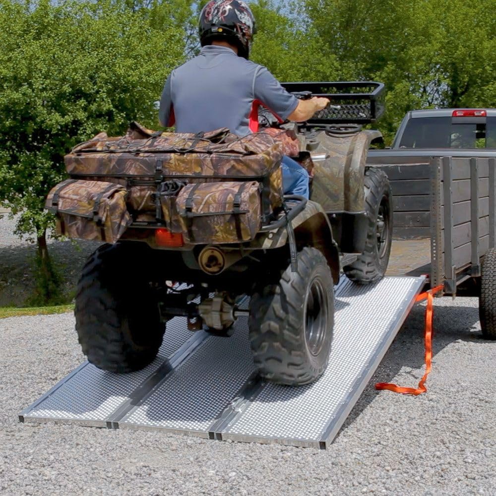 Black Widow Aluminum Folding ATV Ramp w/ Extra Wide Punch Plate, 1,500 lbs Capacity, 6’ 5” - Heavy-Duty Loading Ramp for Trucks and Trailers