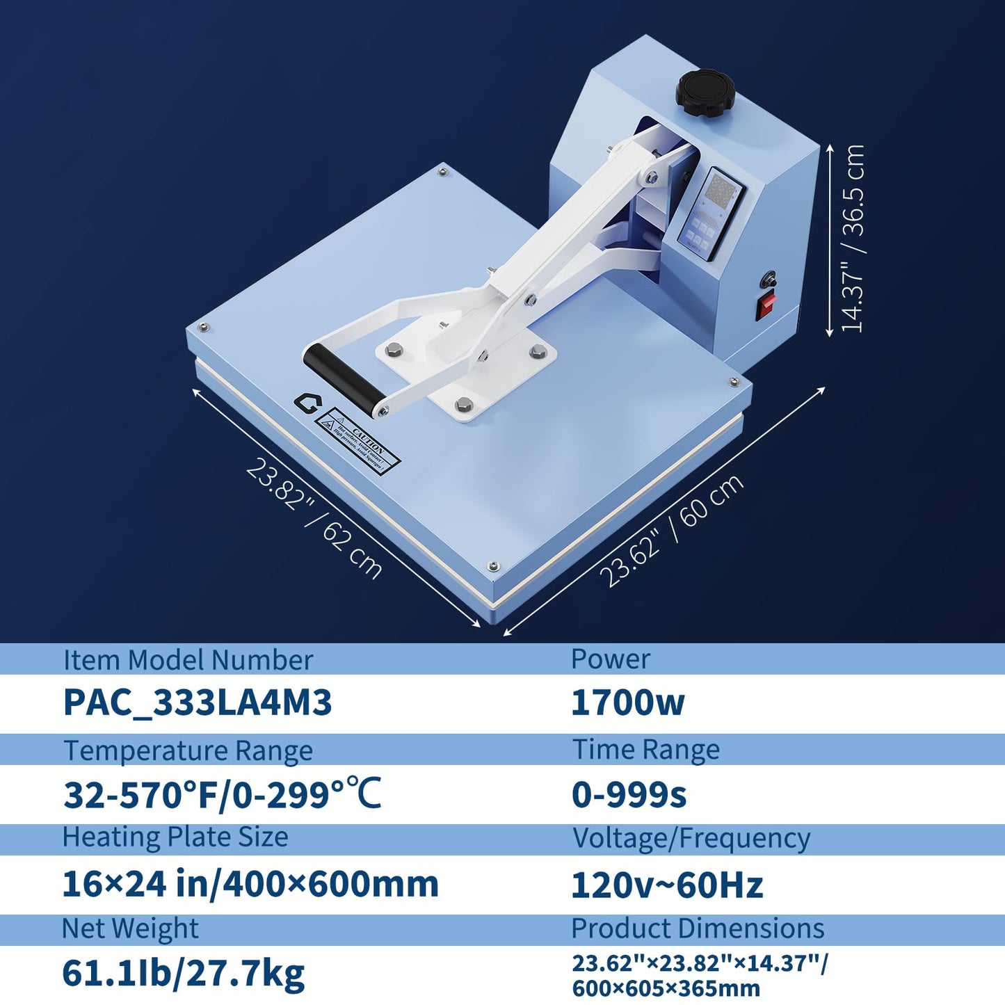 16x24 Heat Press, Digital Professional Press Machine, Fast Heating, Industrial Quality with Adjustable Pressure Industrial Digital Heat Transfer Machine for T-Shirt, Light Blue