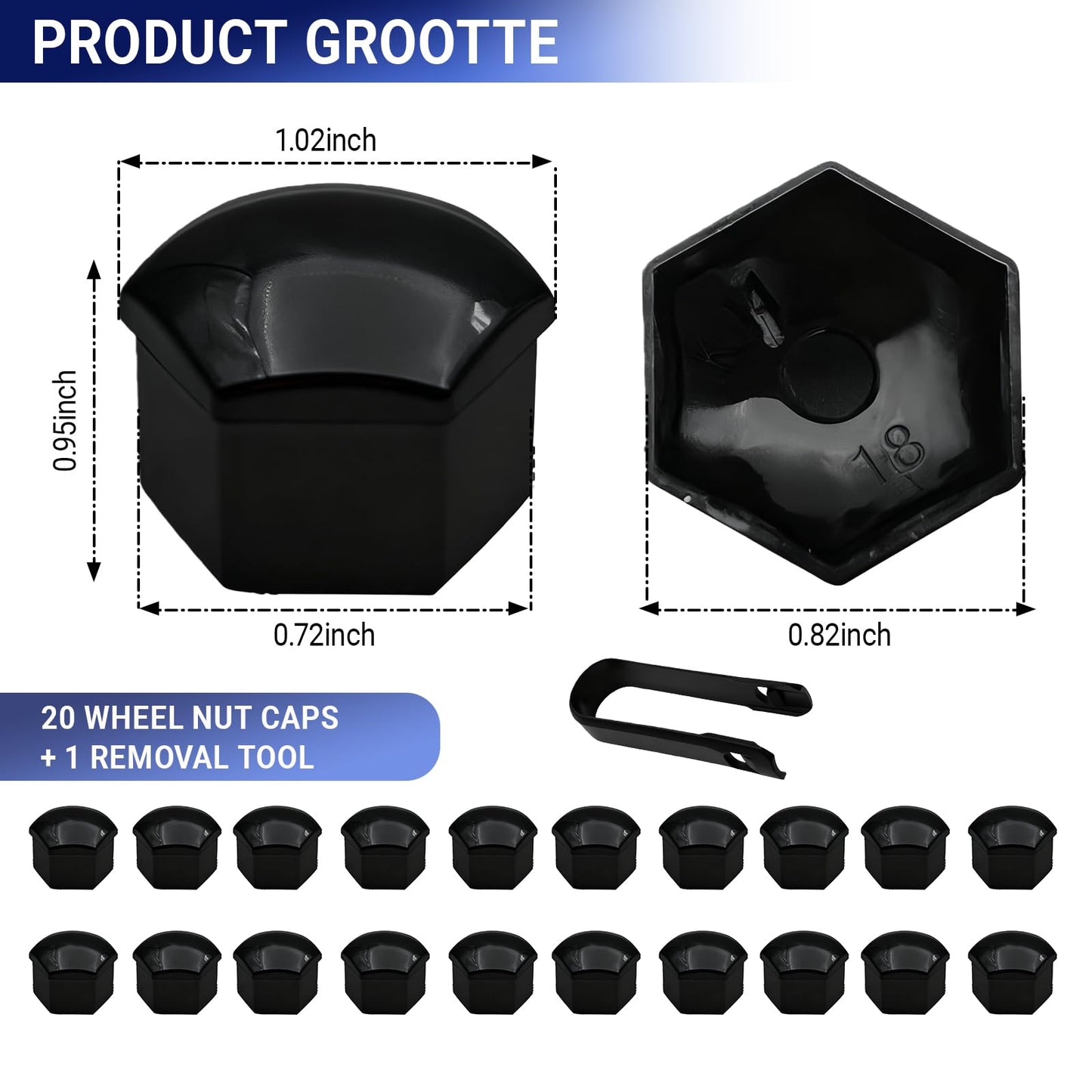 KoiLuvGo 20PCS 21mm Lug Nut Covers, Hexagonal Wheel Bolt Covers Caps, Tire Nut Rust and Dust Protection Cover with Remover Clip, Universal for Most Car Lug Nut Caps, Auto Exterior Accessories (Black)