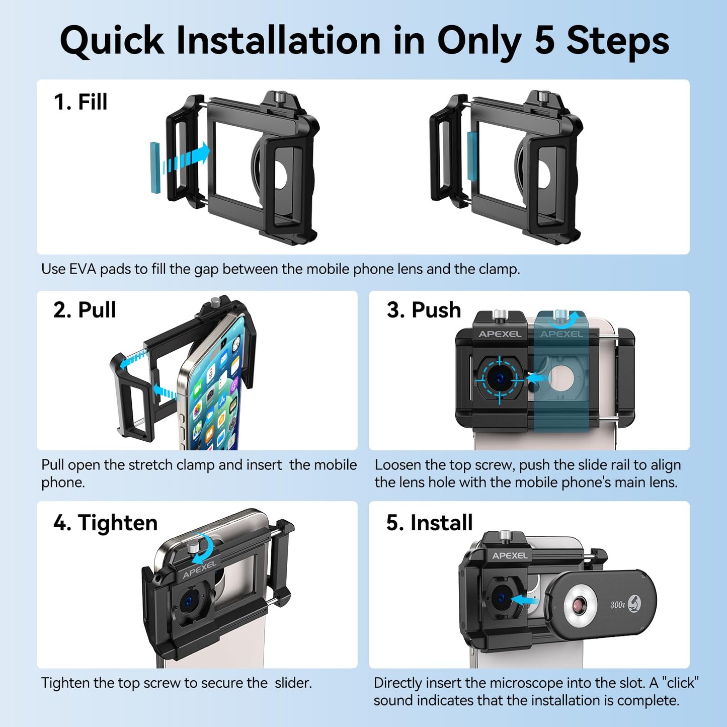 APEXEL 300X Phone Microscope Lens, Phone Camera Micro Lens with Universal Clip/LED Light/CPL, Mini Pocket Microscope, Phone Lens Attachment Fit for iPhone 17/16/15/14/13, Samsung, and Most Smartphone