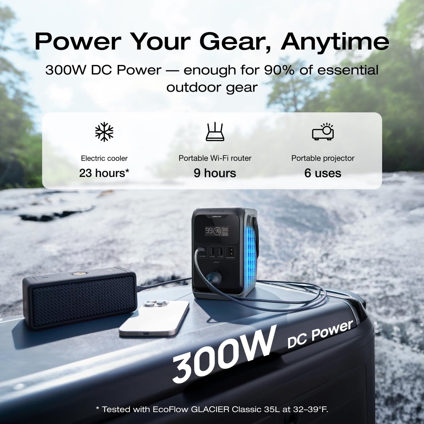 EF ECOFLOW TRAIL 300 DC Power Bank Station, 288Wh Outdoor Portable Power Station, LiFePO4 Battery, 300W DC Output, Compact Solar Generator for Camping, Travel, and Emergency (No AC Outlet Included)