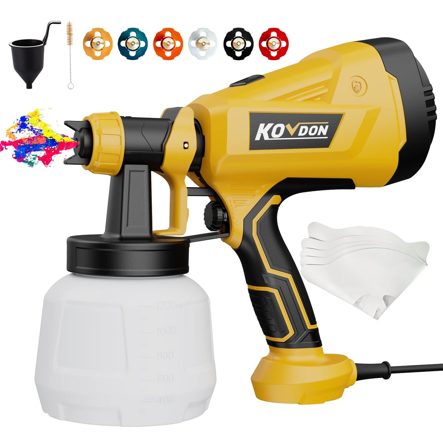 KOVDON Paint Sprayer, 700W HVLP Spray Gun, 6 Copper Nozzles & 3 Spray Patterns, Easy to Clean, Ideal Spray Gun for Furniture, Cabinets, Fences, Decks, Walls, DIY Projects, etc. KD27 Yellow