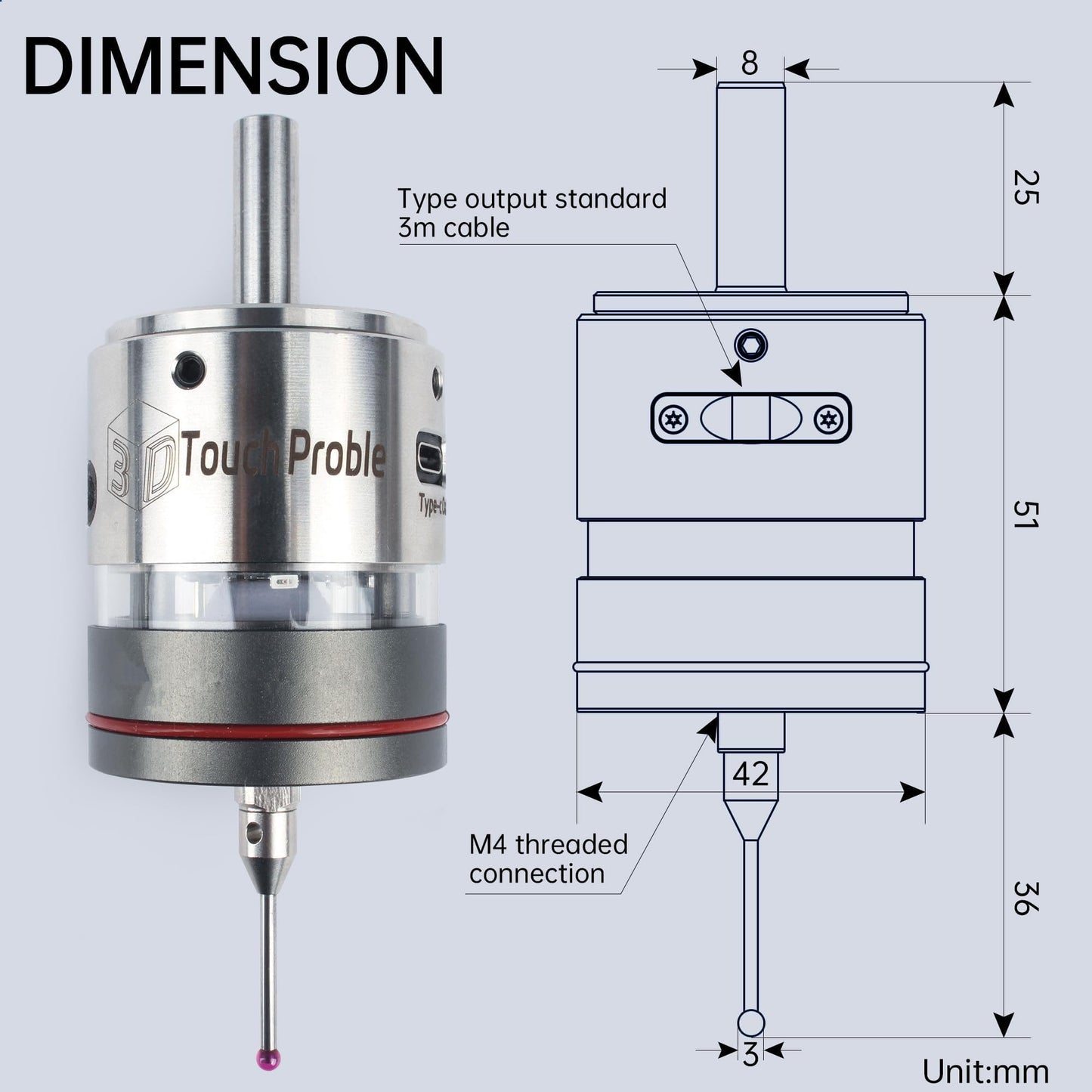 CNCTOPBAOS High Precision 3D Edge Finder 0.001mm NO,Waterproof CNC Machining Center Trigger Touch Probe,Milling Machine Automatic Find Center Position Locator,XYZ Coordinate Tool Setter Measuring+Tip